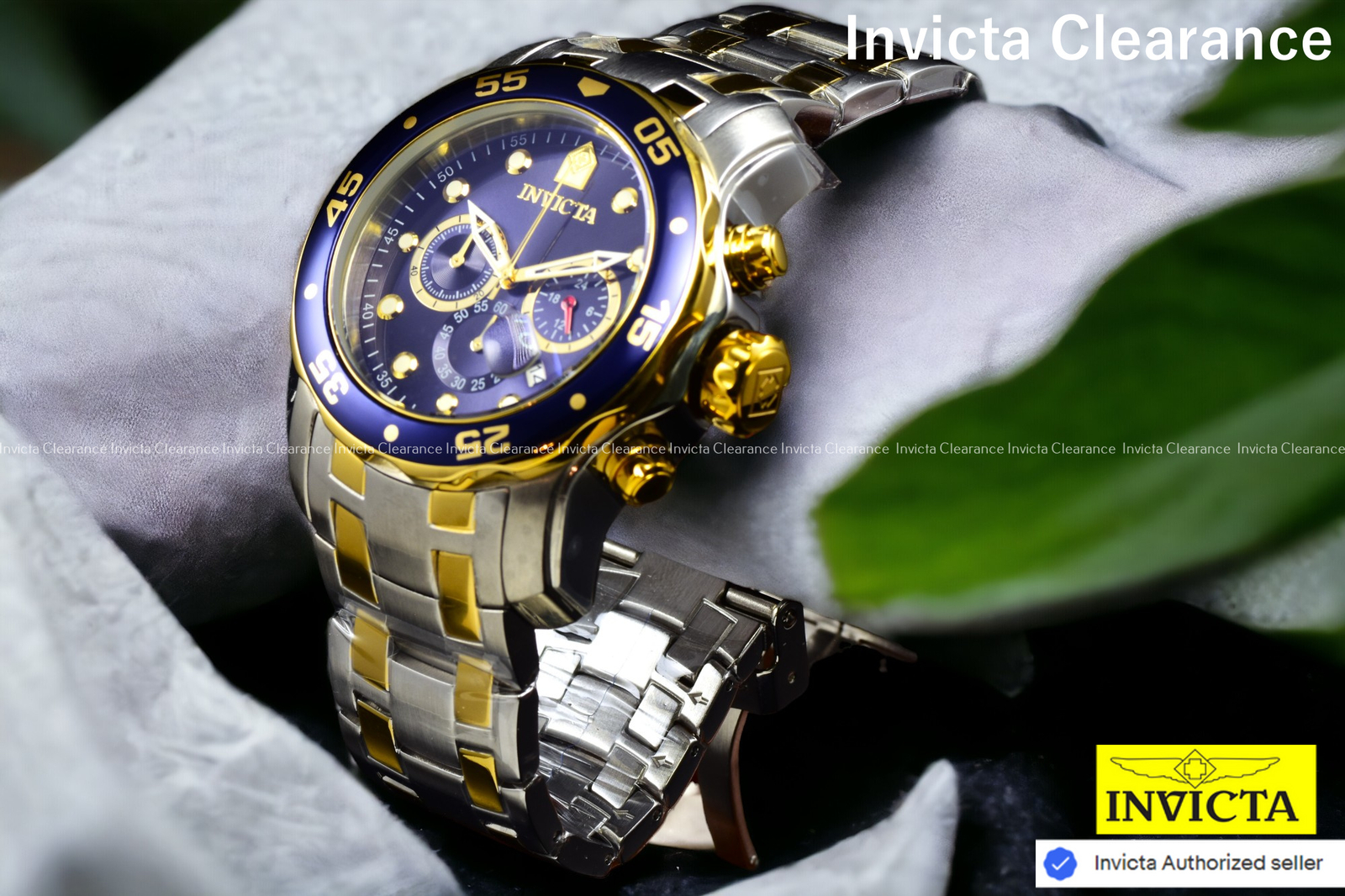 Invicta Men’s Pro Diver Scuba 0077 Quartz Blue Dial Gold Steel Bracelet Watch