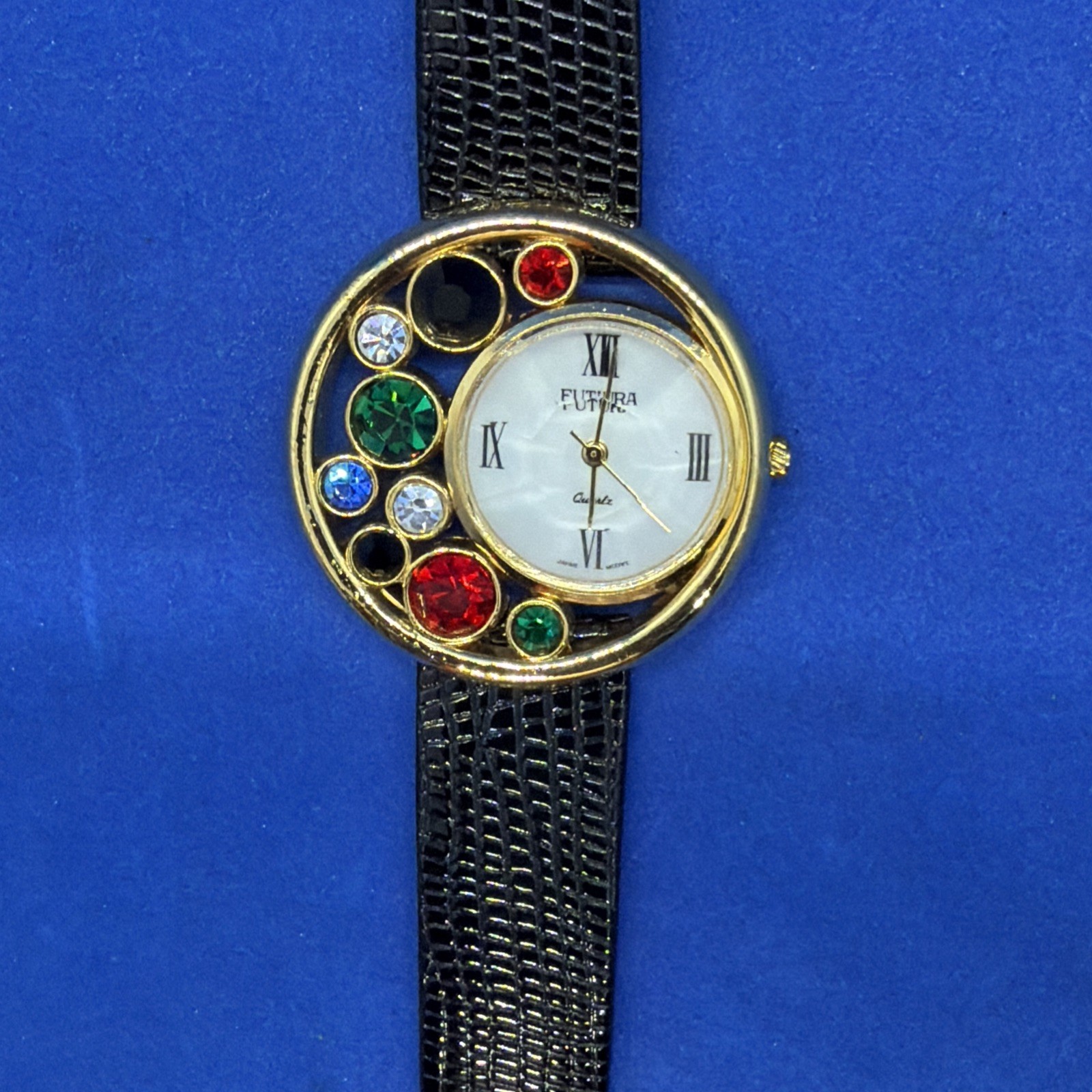 Futura Women’s Quartz Wristwatch With Gemstones Accented Gold Tone Case