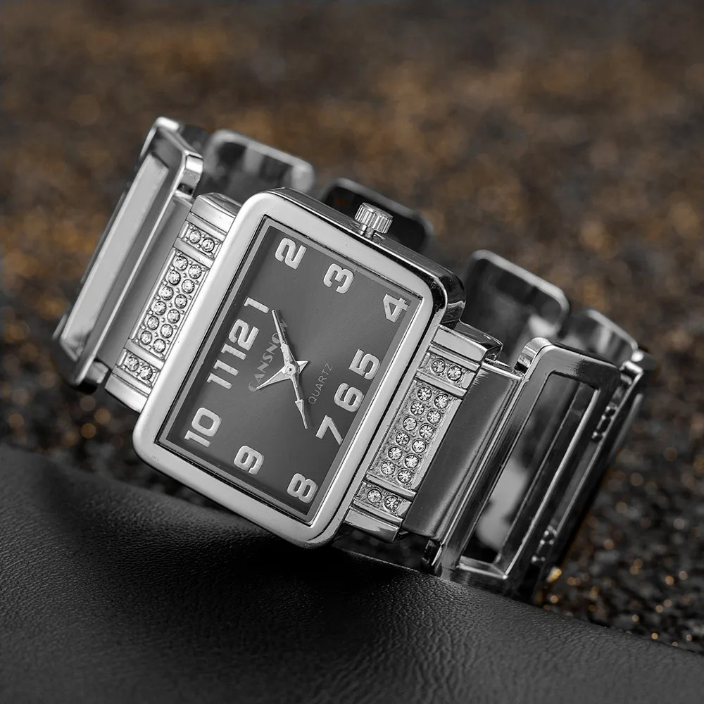 Women’s Rectangle Bangle Watch Rhinestone Steel Bracelet
