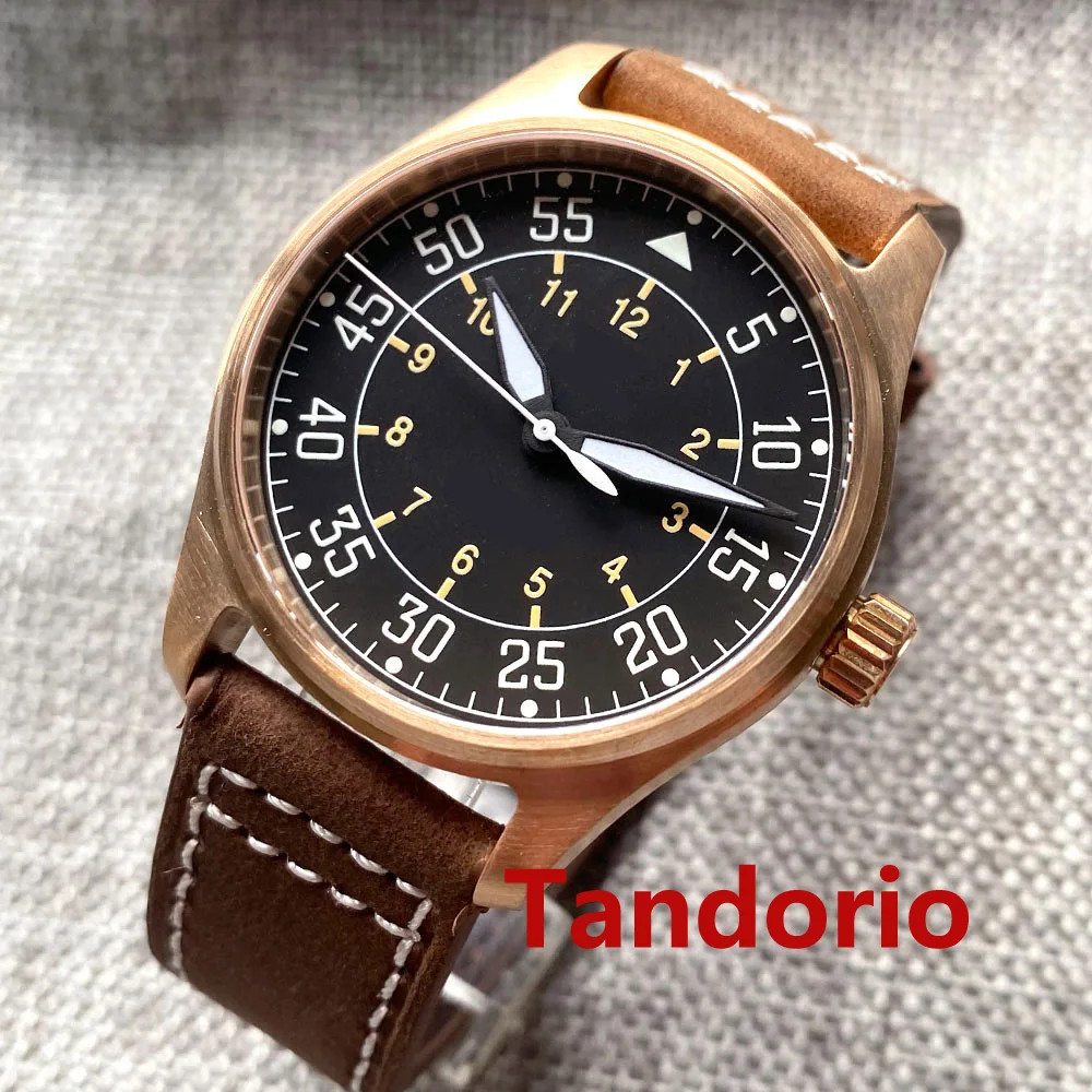 39mm Tandorio Solid Cusn8 Bronze Japan NH35 Automatic Diver Pilot Watch 20ATM