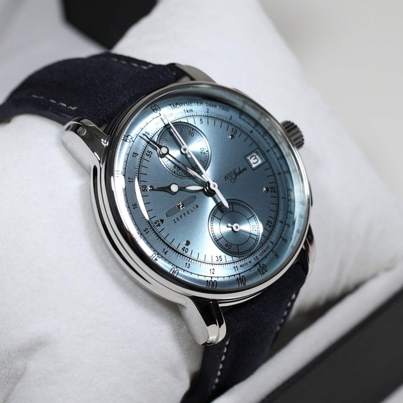 Zeppelin 8670-4 100 Years Men’s Blue Dial Stainless Steel Leather Strap Watch