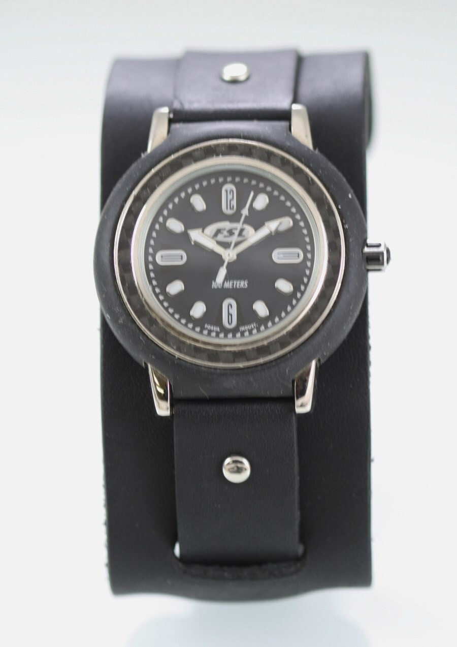 Fossil FSL Men Watch Rubber Stainless Steel 100m Black Leather Battery Quartz