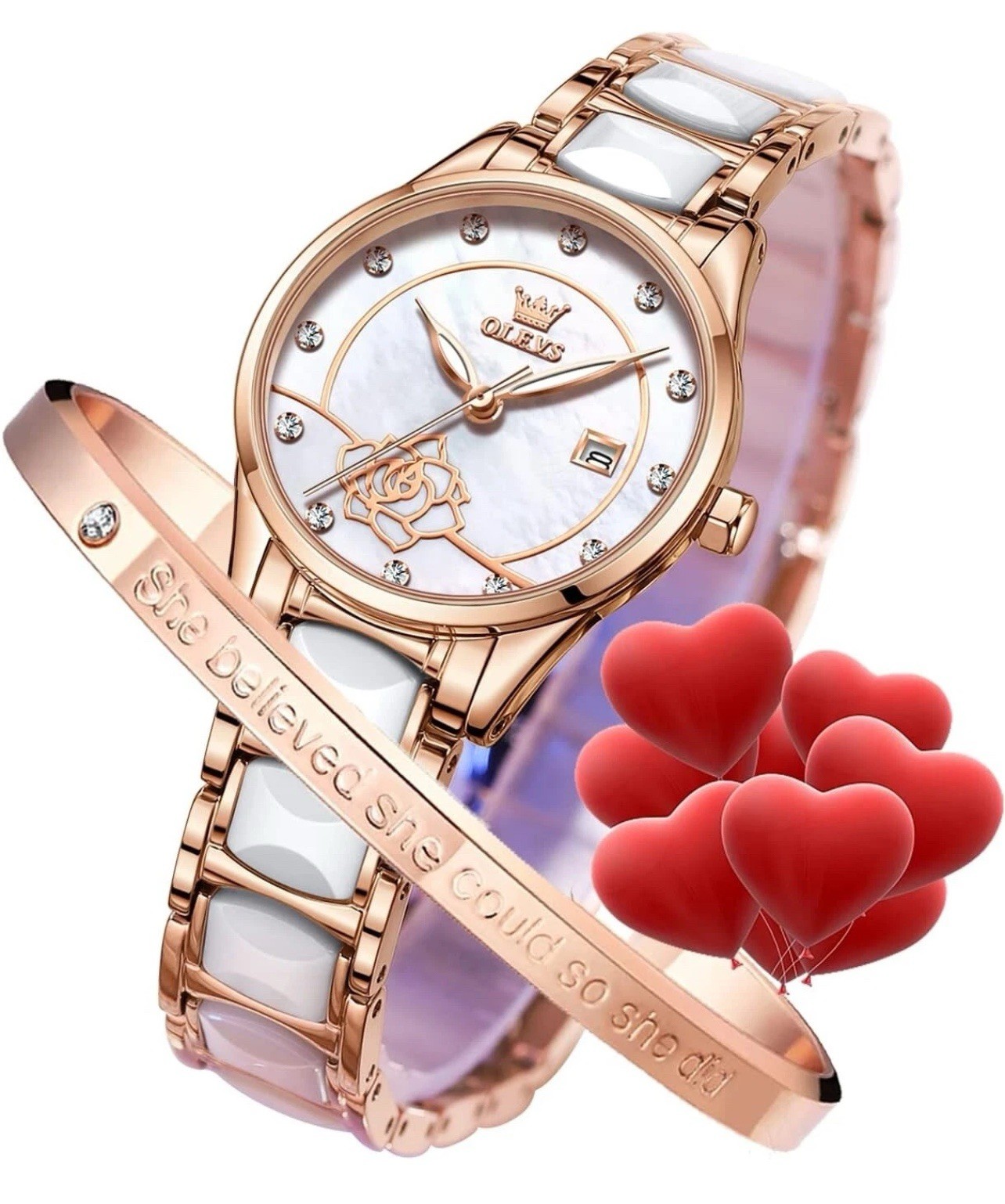Ladies Watch Rose Gold Ceramic Designer Elegant Note Fashion Luxury 3ATM Date…