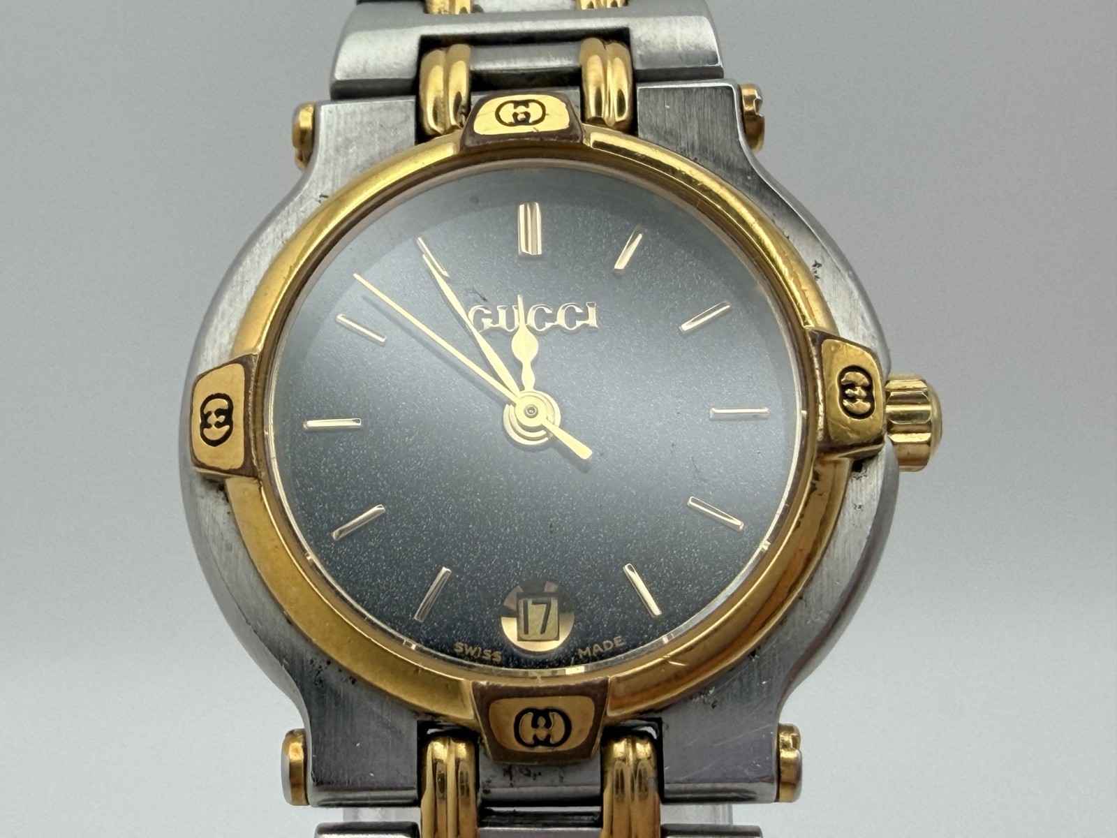 [Exc+5] Vintage GUCCI 9000L 25mm Black Dial Two Tone Quartz Women’s Watch
