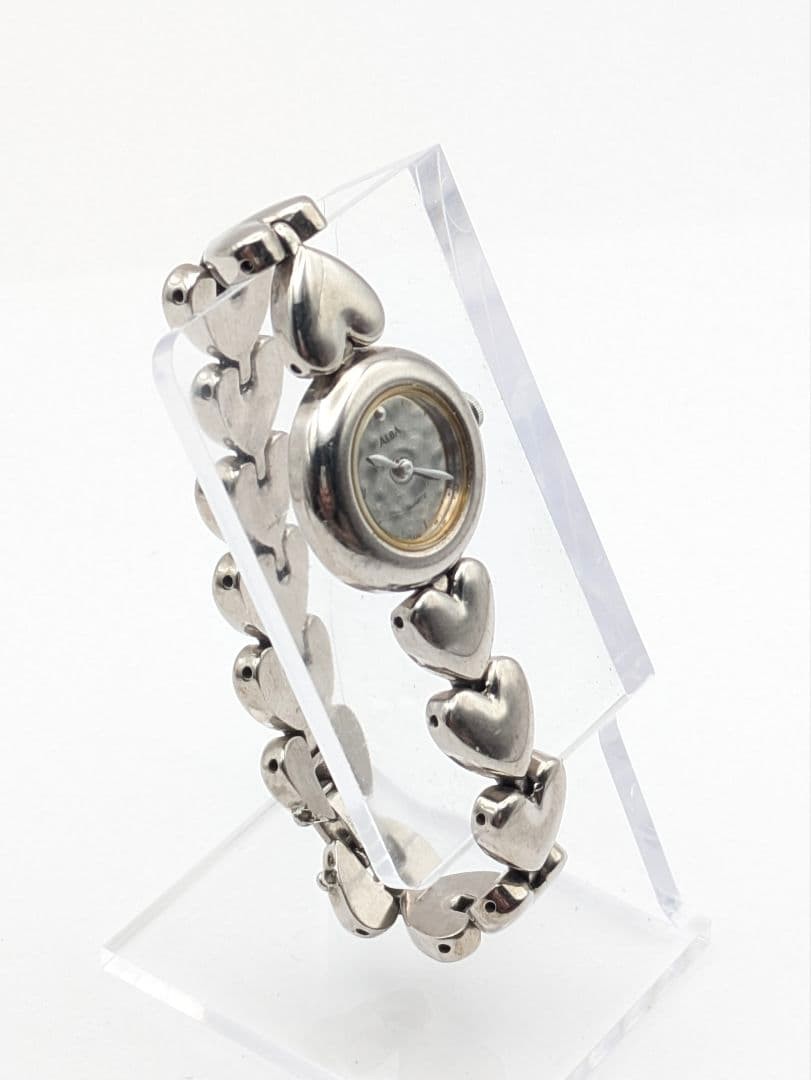 ALBA Quartz Heart Motif Bracelet Womens Watch Silver Tone Fresh Battery