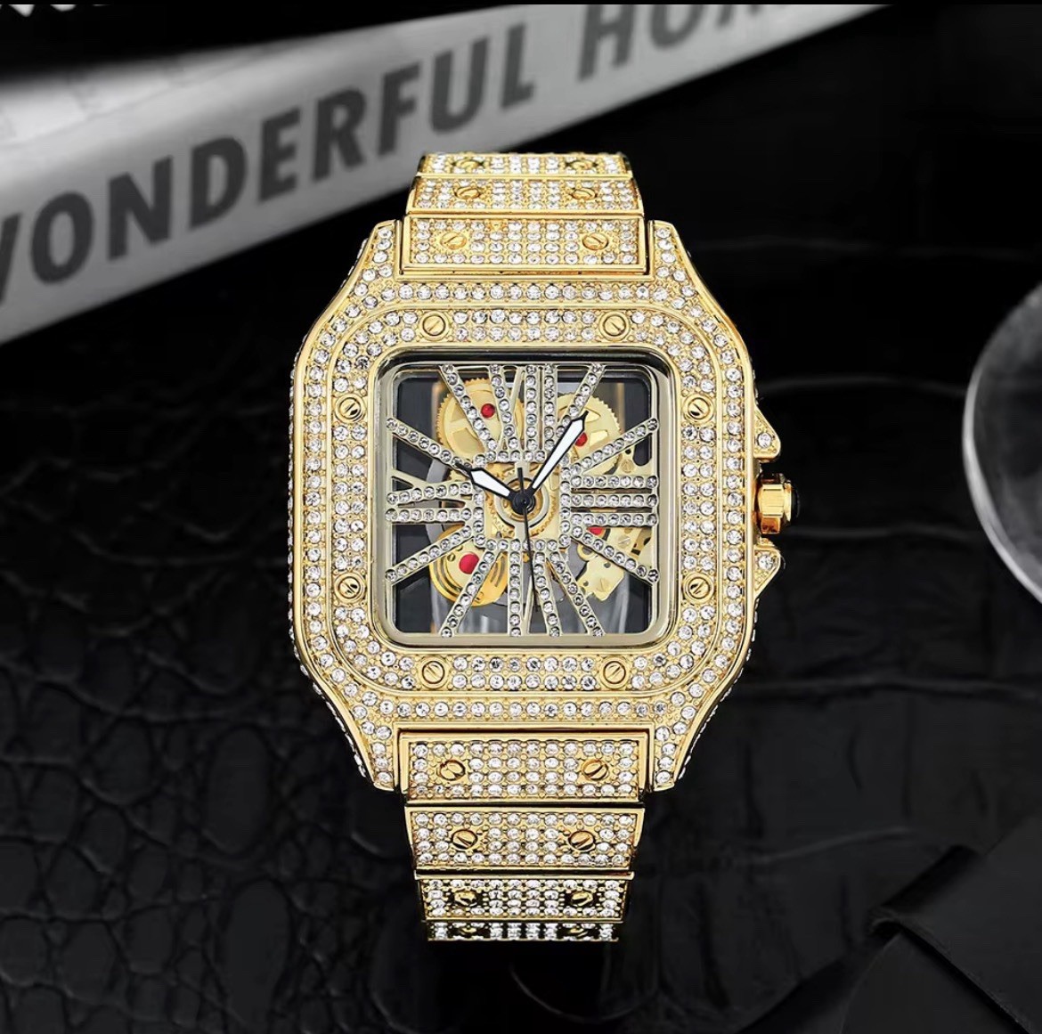 Iced out UNBRANDED Skeleton Watch 40MM Waterproof Quartz Movement