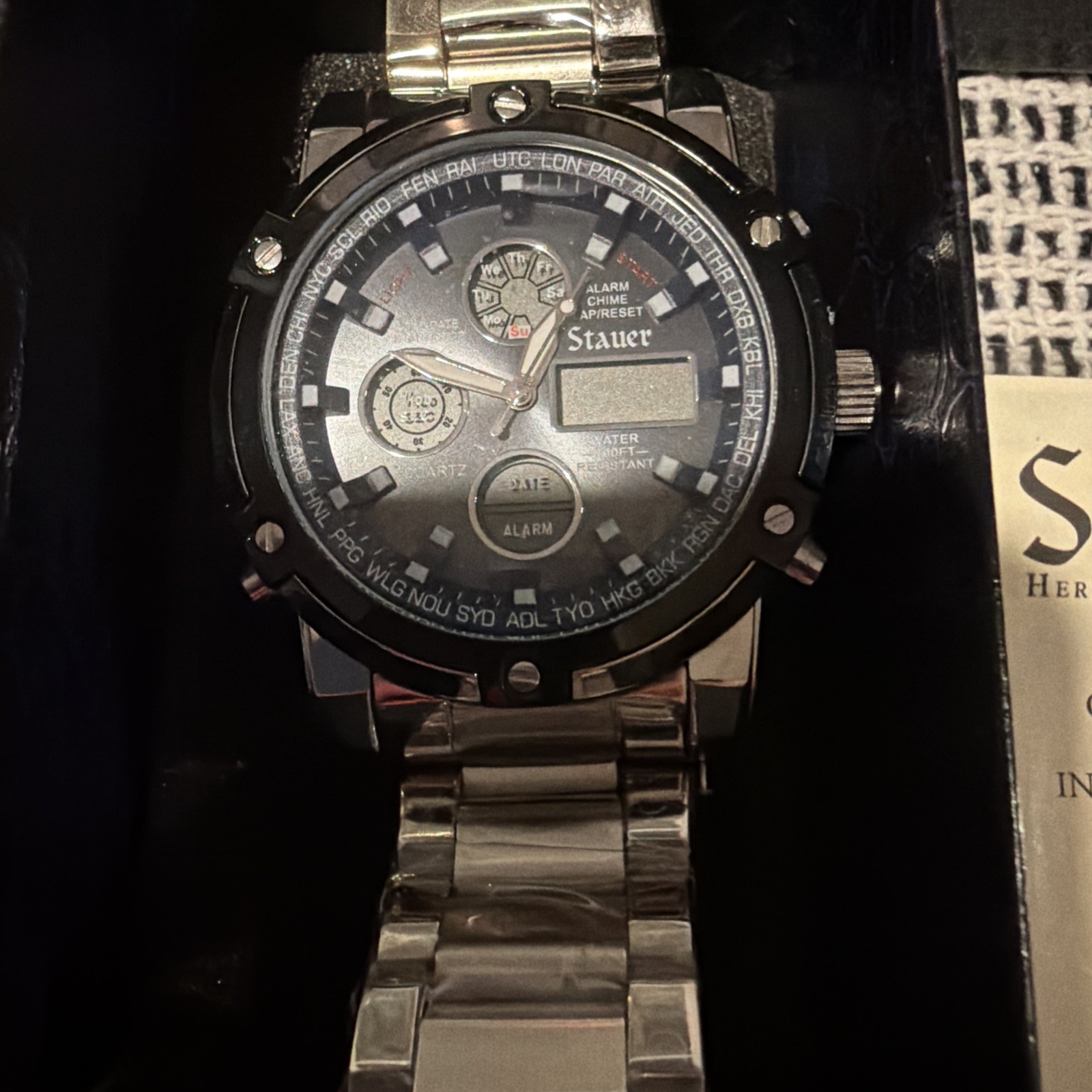 Stauer Blue Stone Chronograph Wristwatch With Box & Booklet Model