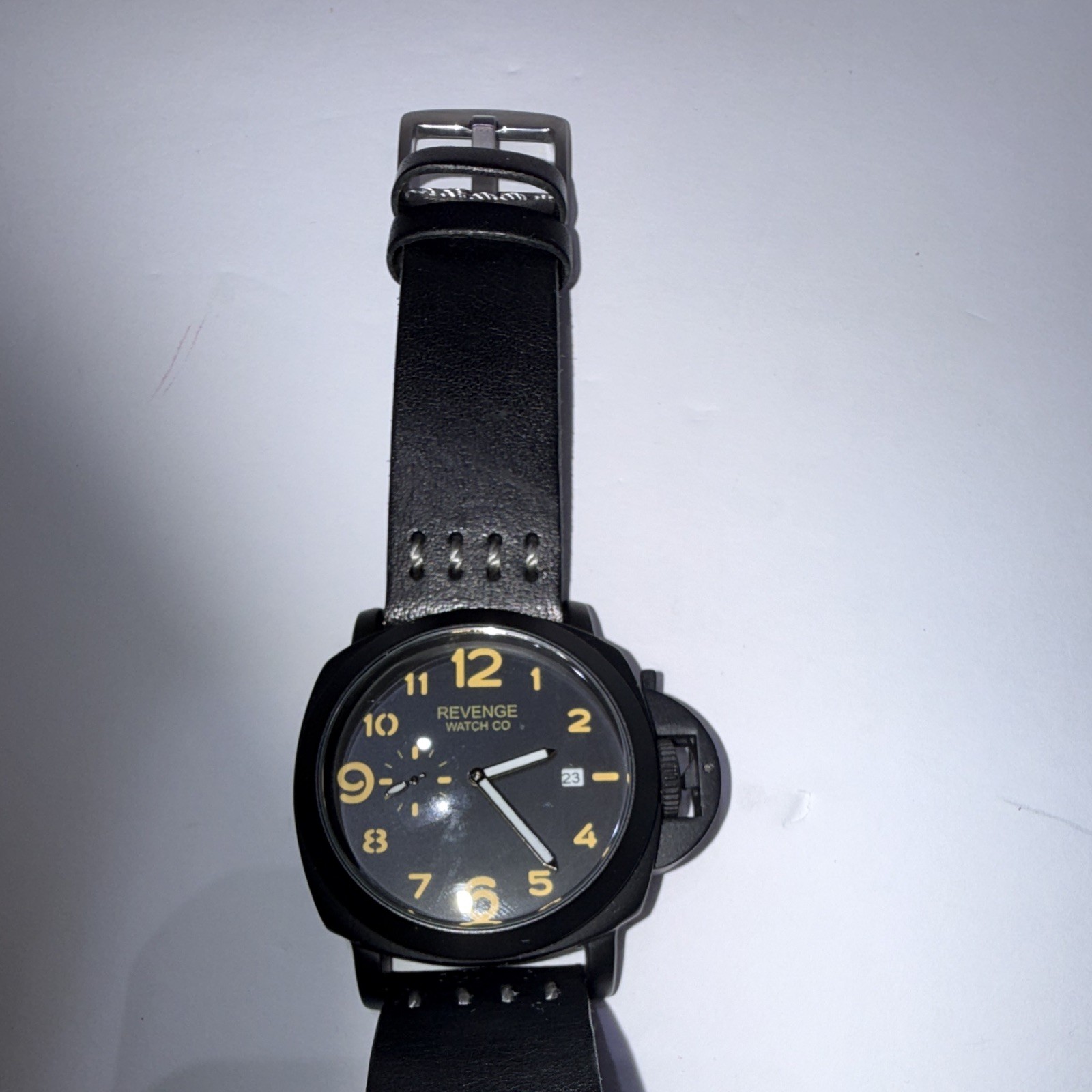 Revenge Watch Co Quartz Analog Watch Date Water Resistant Black Dial 44mm