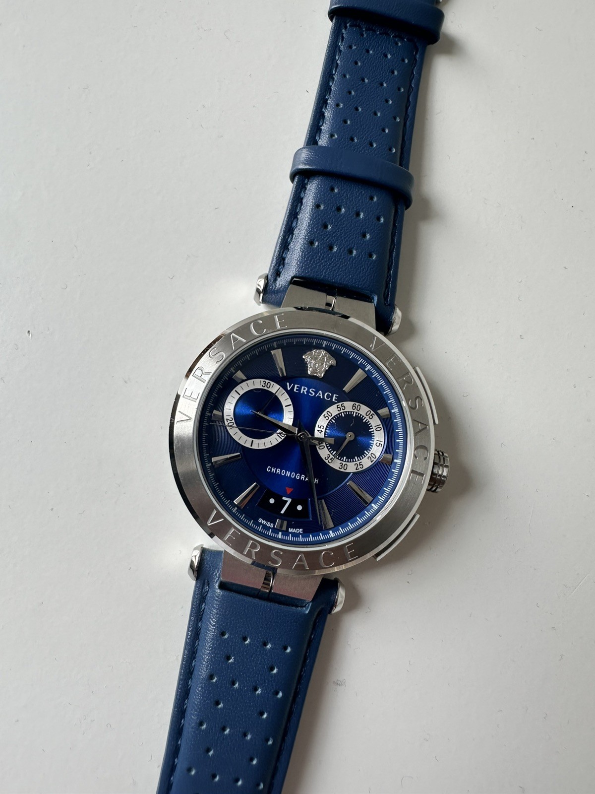 Versace Aion (VE1D) Chronograph for Men – Blue Dial Blue Strap – 45mm, 5ATM