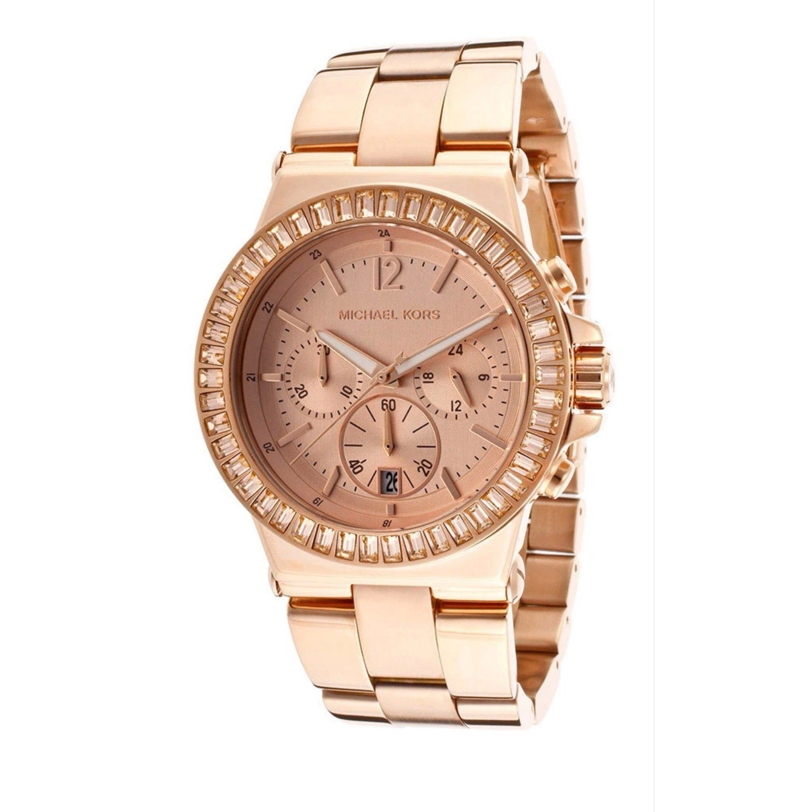 NEW MICHAEL KORS DYLAN ROSE GOLD TONE+CHRONO DIAL+CRYSTAL,DATE WATCH MK5412