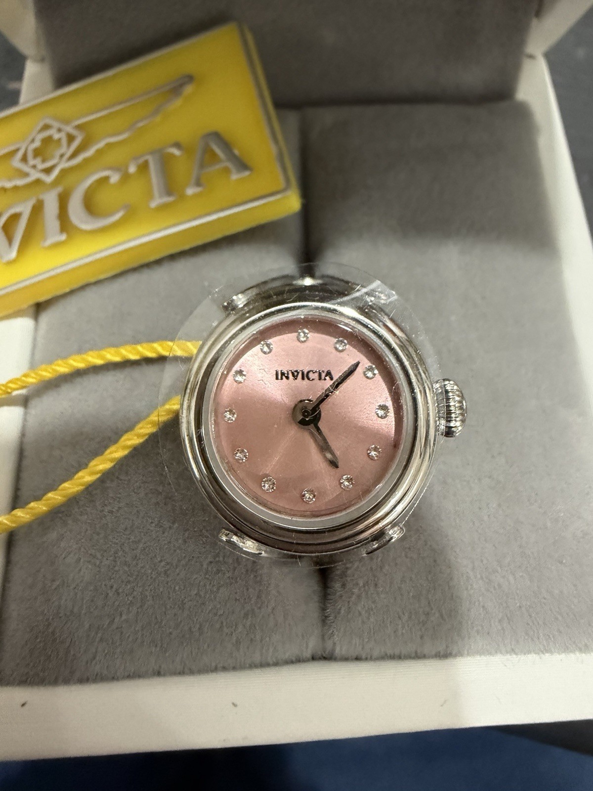 Invicta Angel Women’s Quartz Analog Ring Watch Pink Dial Silver Metal Box