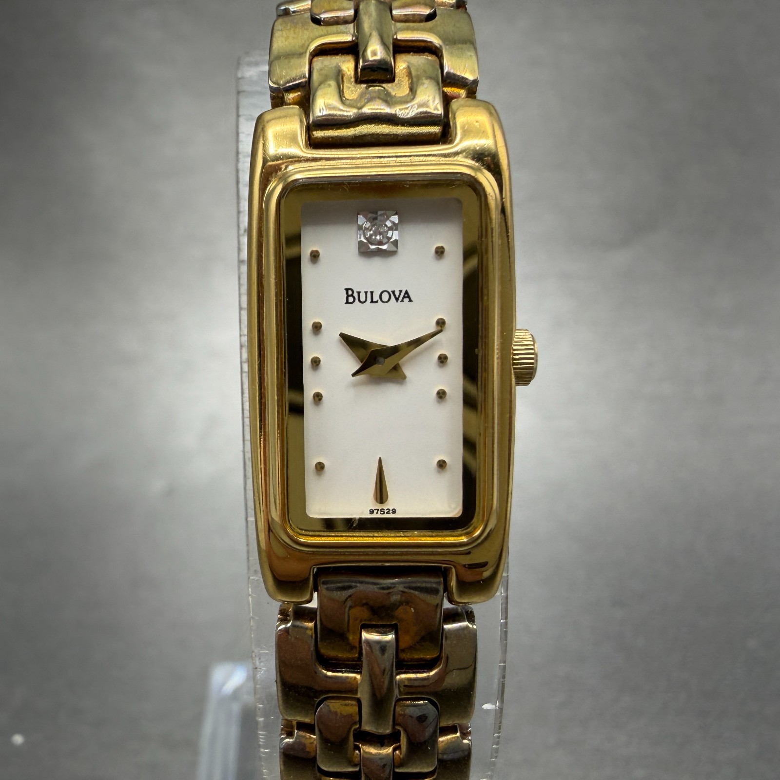 Bulova Tank Watch Women 14mm White Dial Gold Tone Rectangle 97S29 New Battery