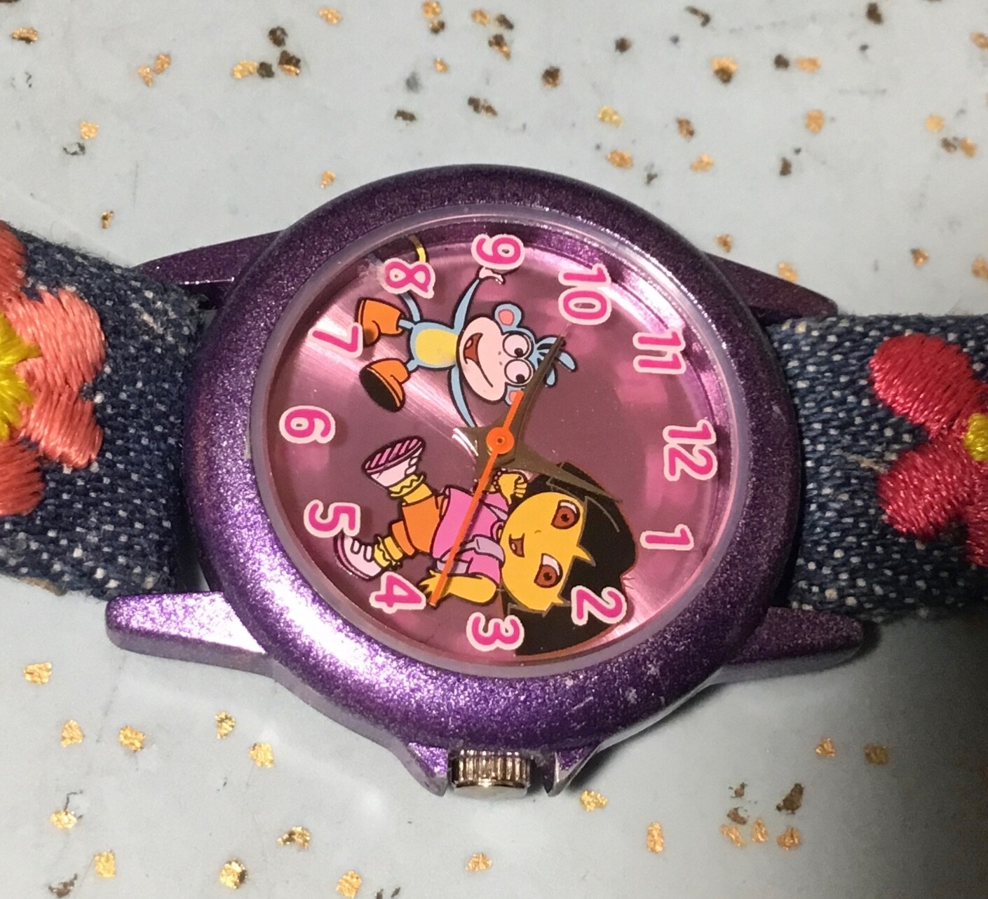 2003 NELSONIC DTE058-DORA the EXPLORER & BOOT CHILD WATCH EMBROIDERED DENIM BAND