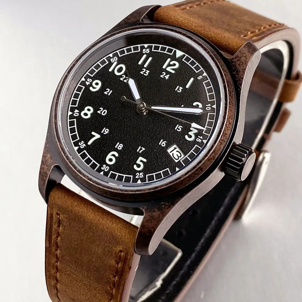 Tandorio 36mm Copper Plating Pilot Vintage Men Watches For Japan NH35 20ATM