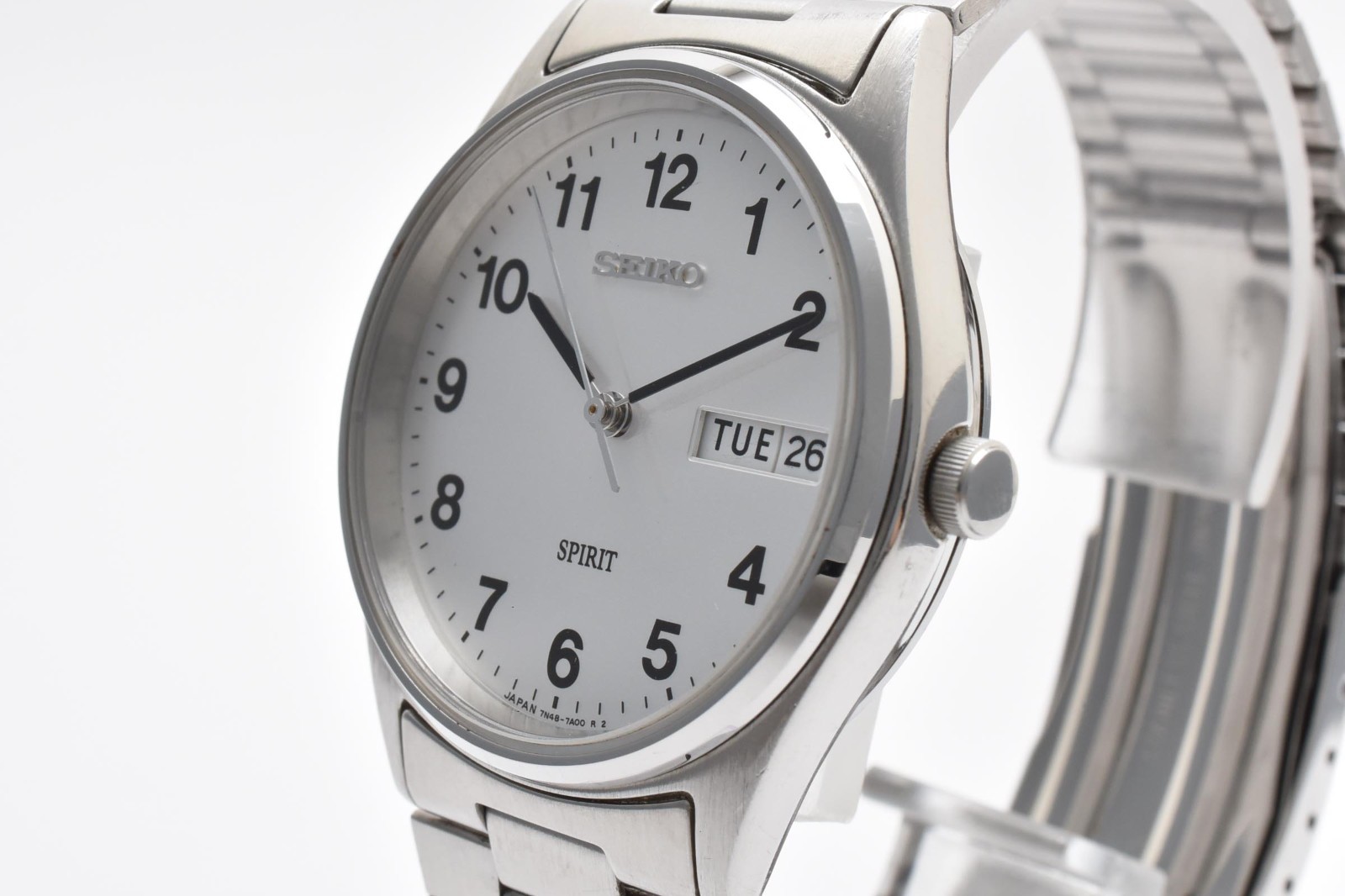 [Near MINT] SEIKO Spirit 7N48-7A00 Quartz Men’s Watch White Dial Day Date Japan