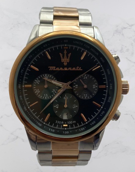 Refurbished Two-Tone Maserati Chronograph-Date Black Dial Quartz Men’s Watch