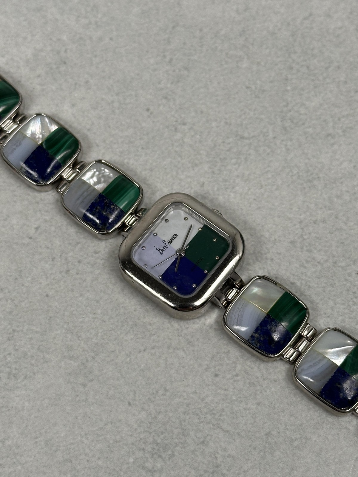 Gem Essence Watch Womens 23mm Square Blue Green White Stone Inlay New Battery
