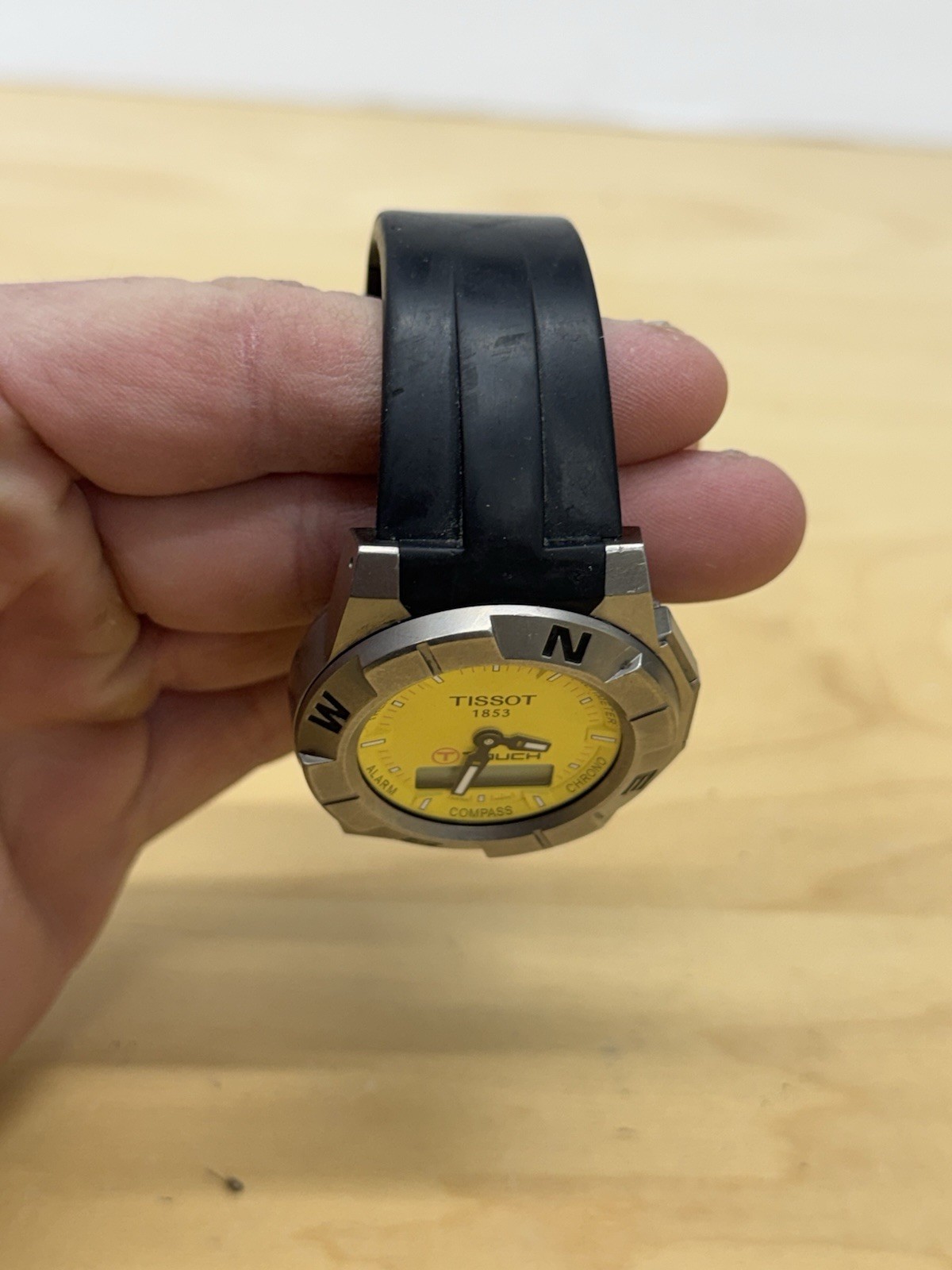 Tissot T-Touch Titanium Yellow Dial Digital Analog Compass Altimeter Watch