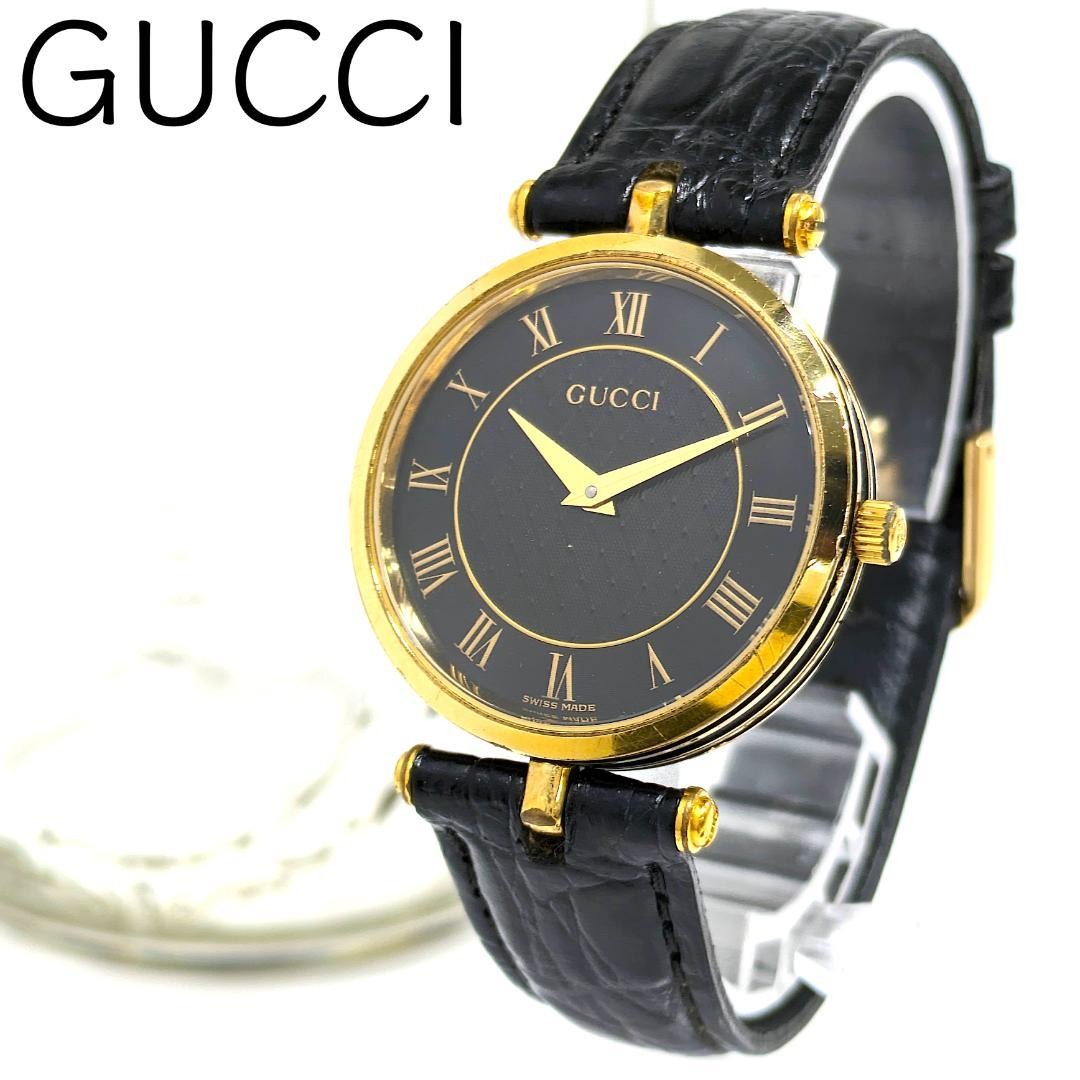 Gucci Men’s Quartz Watch Black Gold 2-Hand Japan Working New Battery 071176