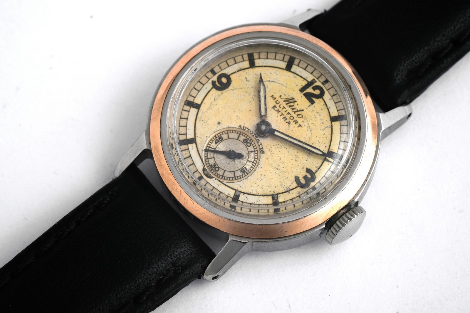 Vintage Mido Multifort Extra, gold bezel, automatic, two-tone dial, 29 mm diamet
