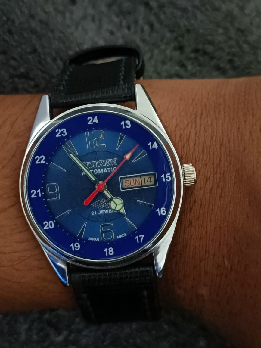 Vintag Automatic Citizen Japan Made Blue Dial Day/ Date Men’s Wrist Watch