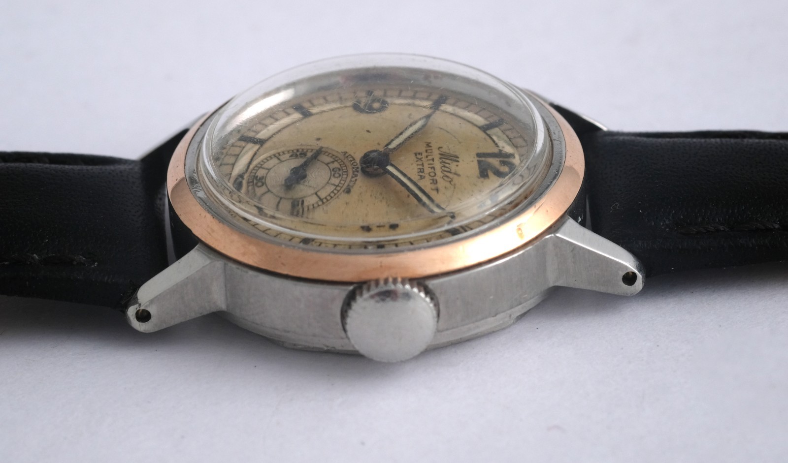 Vintage Mido Multifort Extra, gold bezel, automatic, two-tone dial, 29 mm diamet
