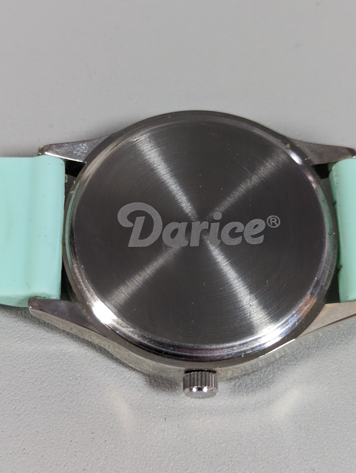 Green Dial Crystal Accent Round Silver Tone Case Green Silicone Band Watch