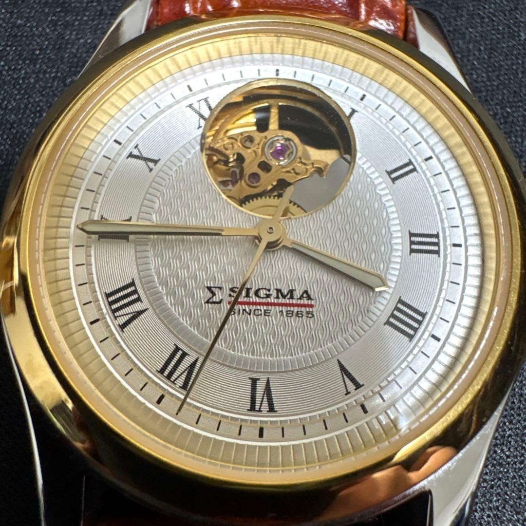 Sigma Since 1865 Open Heart Automatic Watch, Skeleton Case Back, Gold Silver fro
