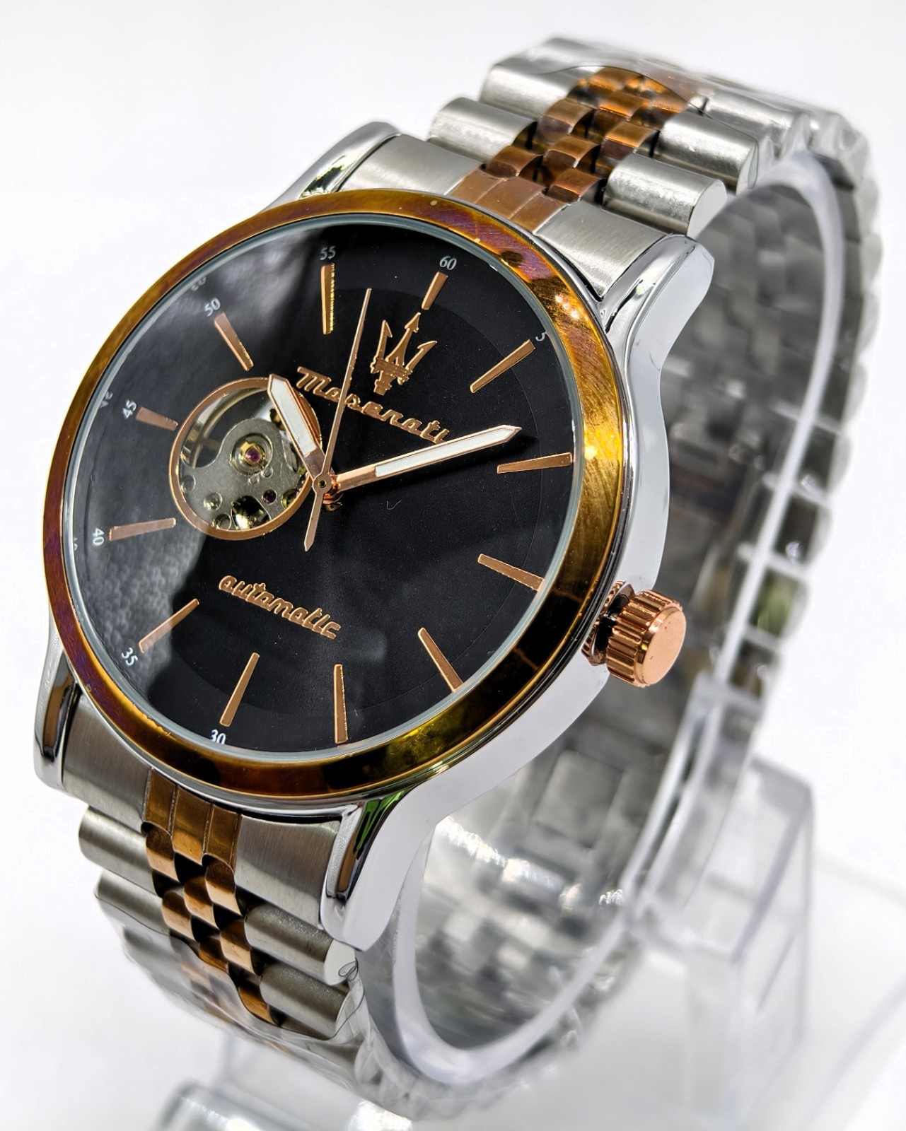 Awesome Maserati Automatic Black Dial Dual Tone Band Analog Men’s Wrist Watch