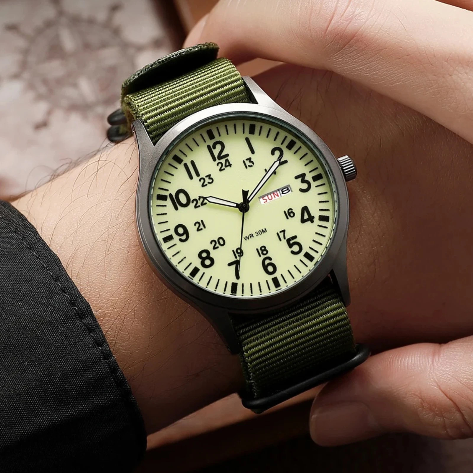 Durable Field Watch Easy Read Dial 24H Display Nylon Strap Quartz Movement