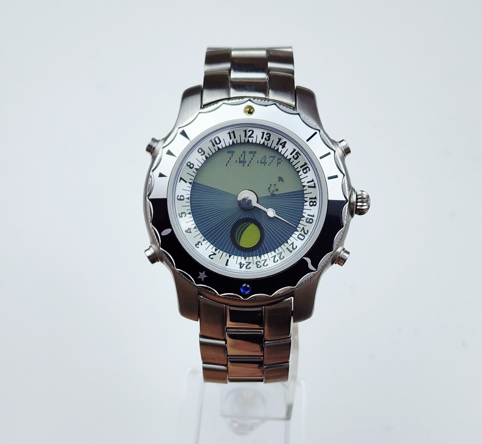 Men MOONPHASE ANALOG-DIGITAL Watch YES “Solstice”. Sunset/Sunrise. Alarm. In BOX