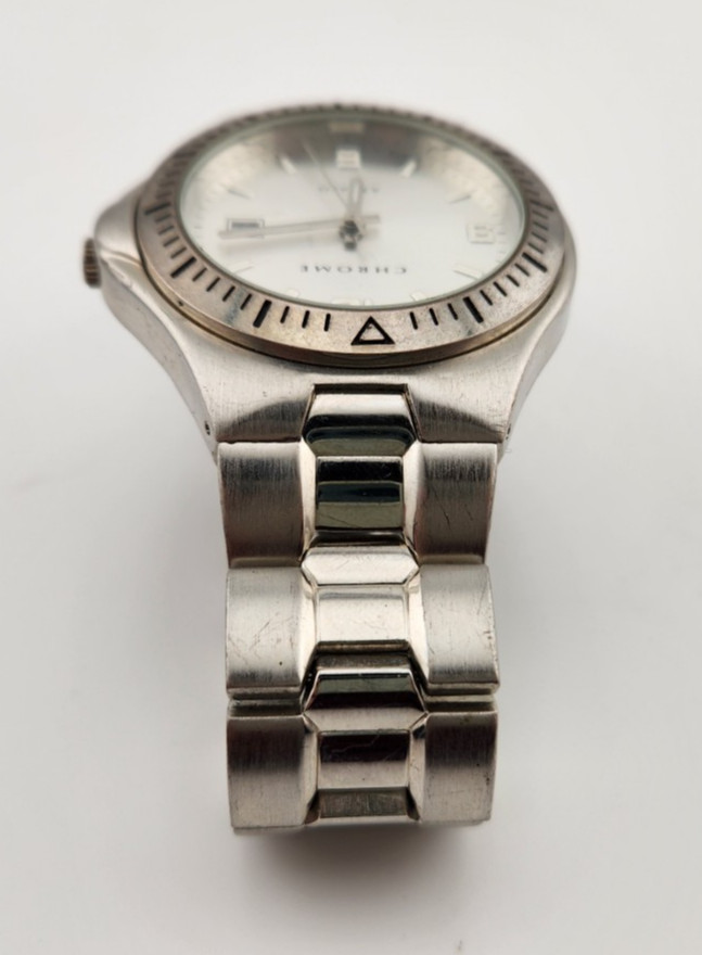 Mens Azzaro Chrome Silver Dial Round Silver Tone Stainless Steel Band Watch