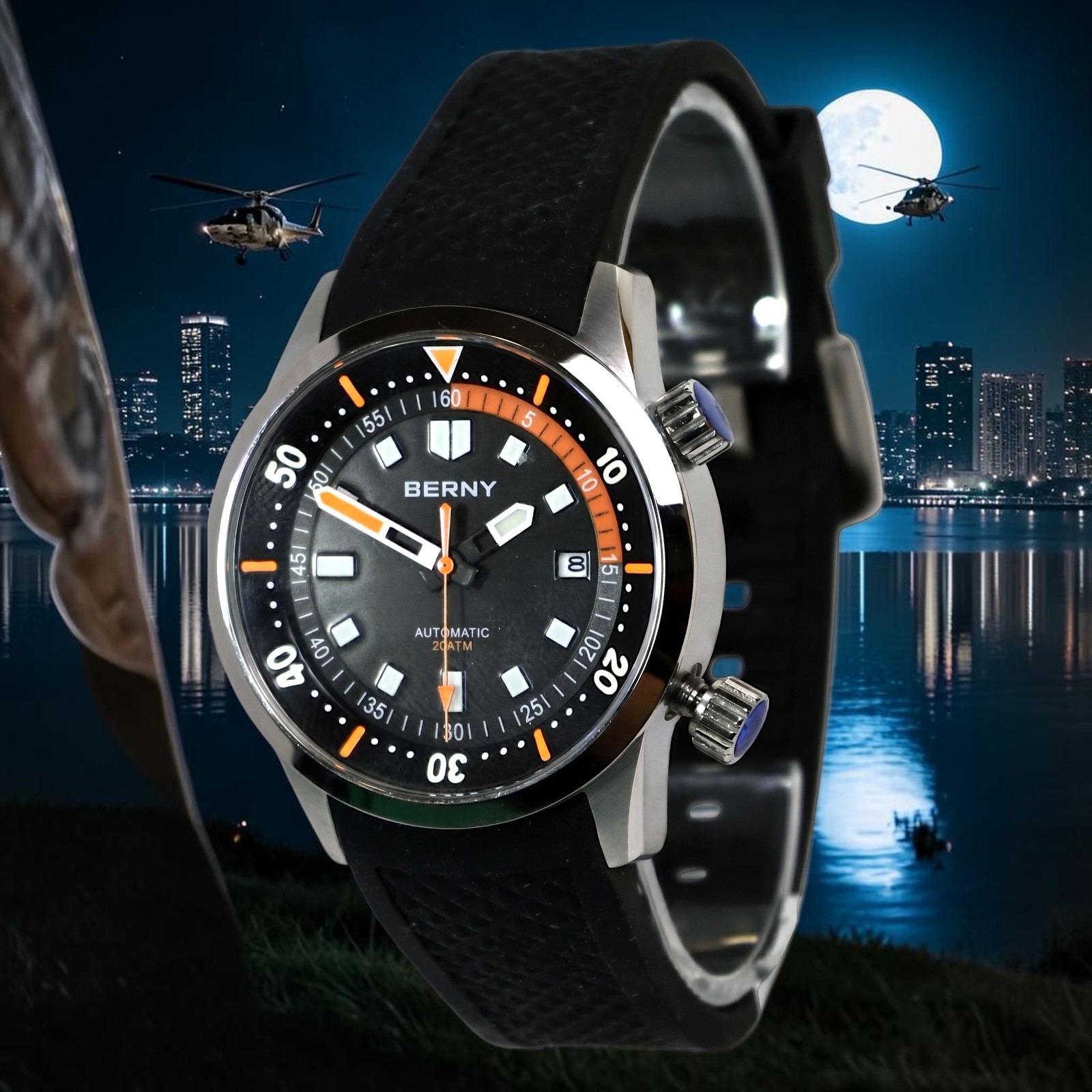 BERNY Automatic Diver Watch 41.5mm for Men 200M Waterproof Miyota 8215 movement