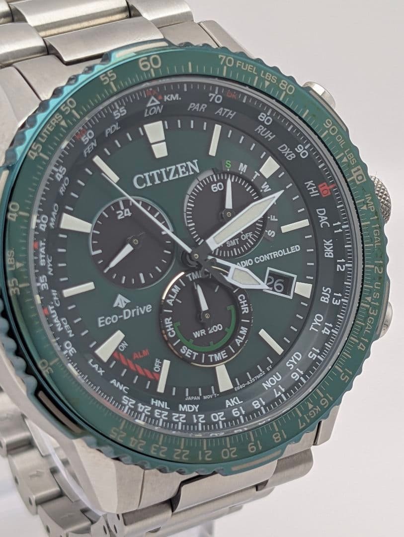 Citizen Promaster Sky Pilot Watch Quartz 45mm Green Dial Mens Wrist 20cm