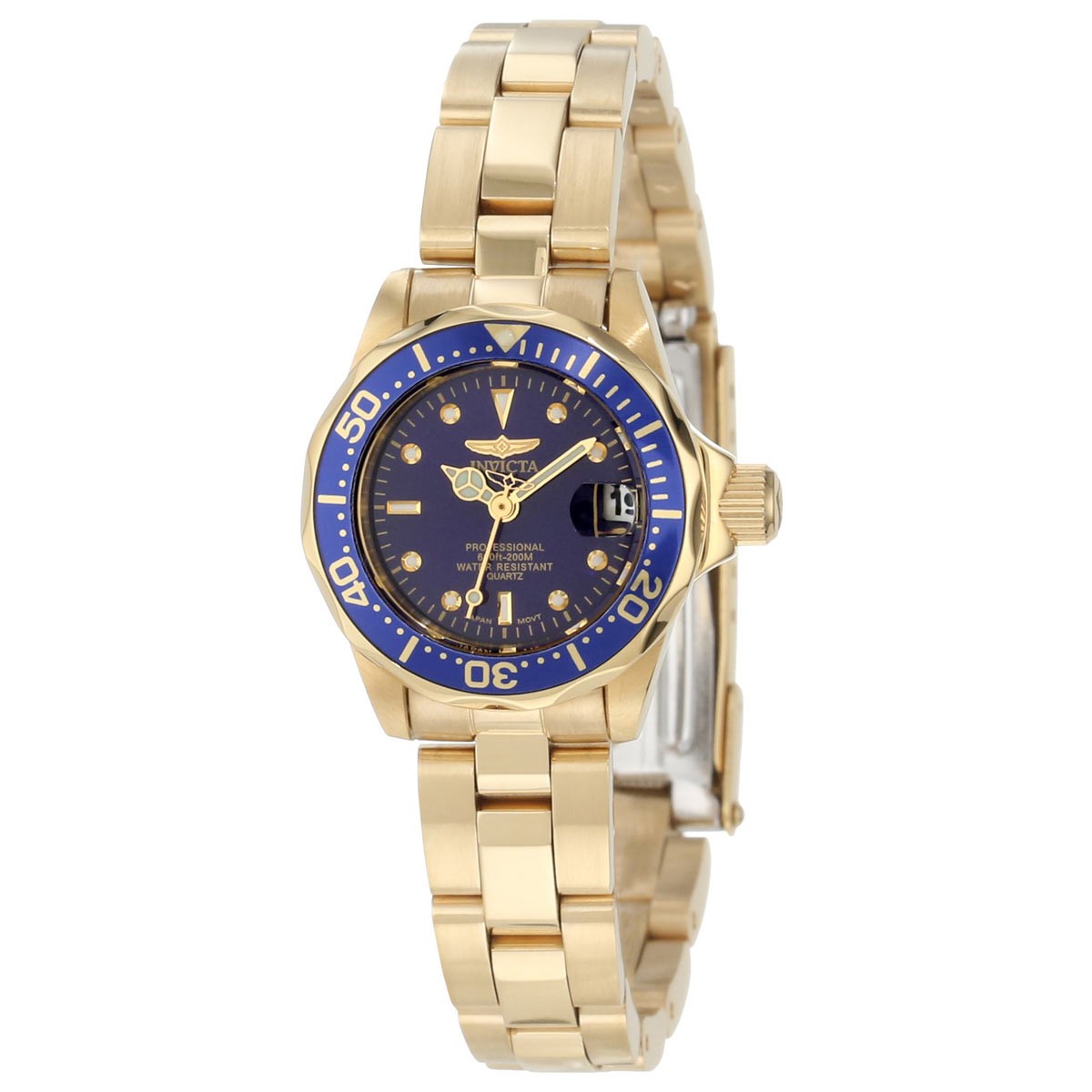 Invicta Women’s Watch Pro Diver Quartz Dive Blue Dial Yellow Gold Bracelet 8944