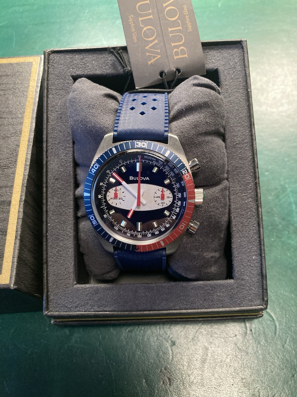 Bulova Archive Series Surfboard Chronograph Blue/Red Bezel 98A253
