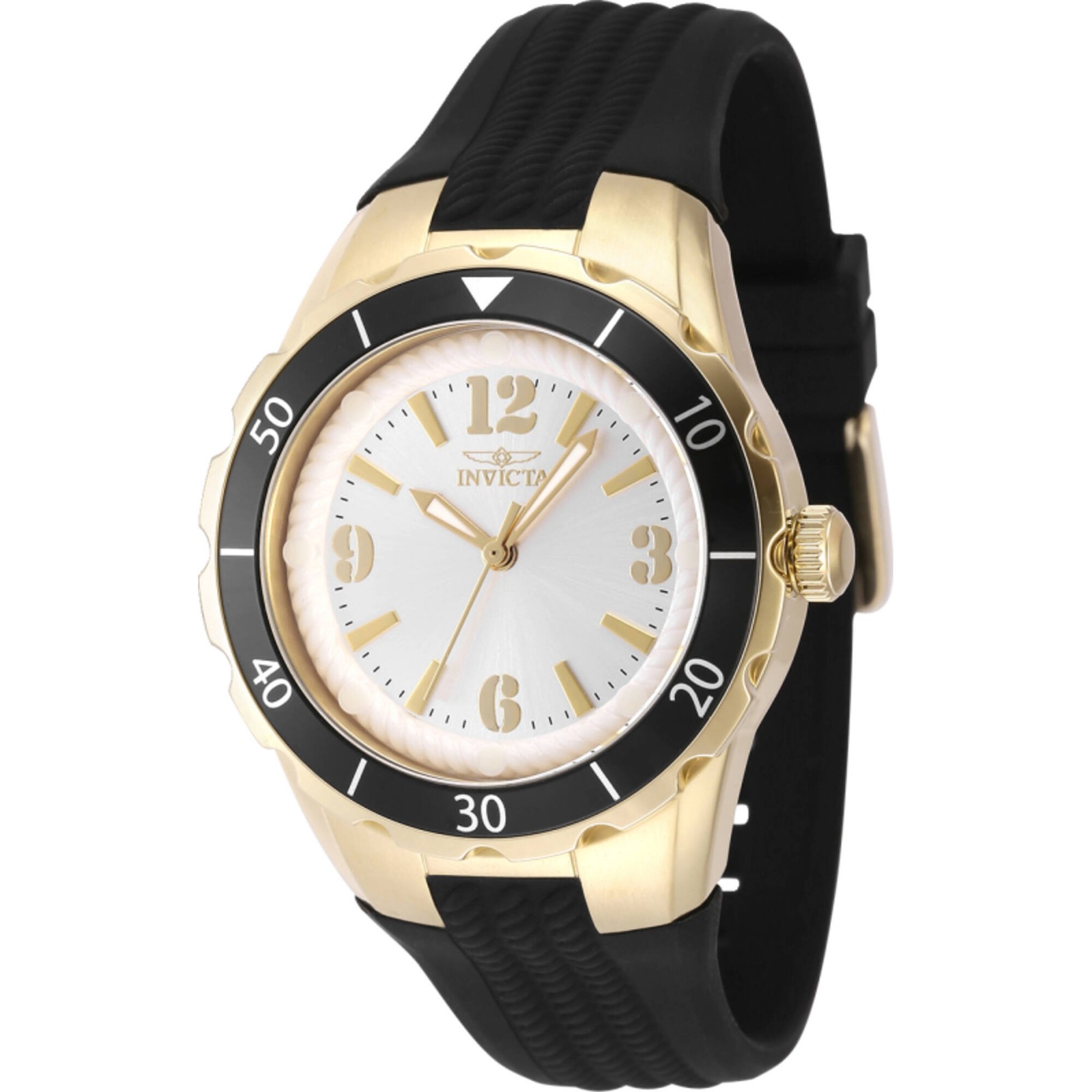 Invicta Women’s Watch Angel Quartz Silver Tone Dial Black Silicone Strap 48852