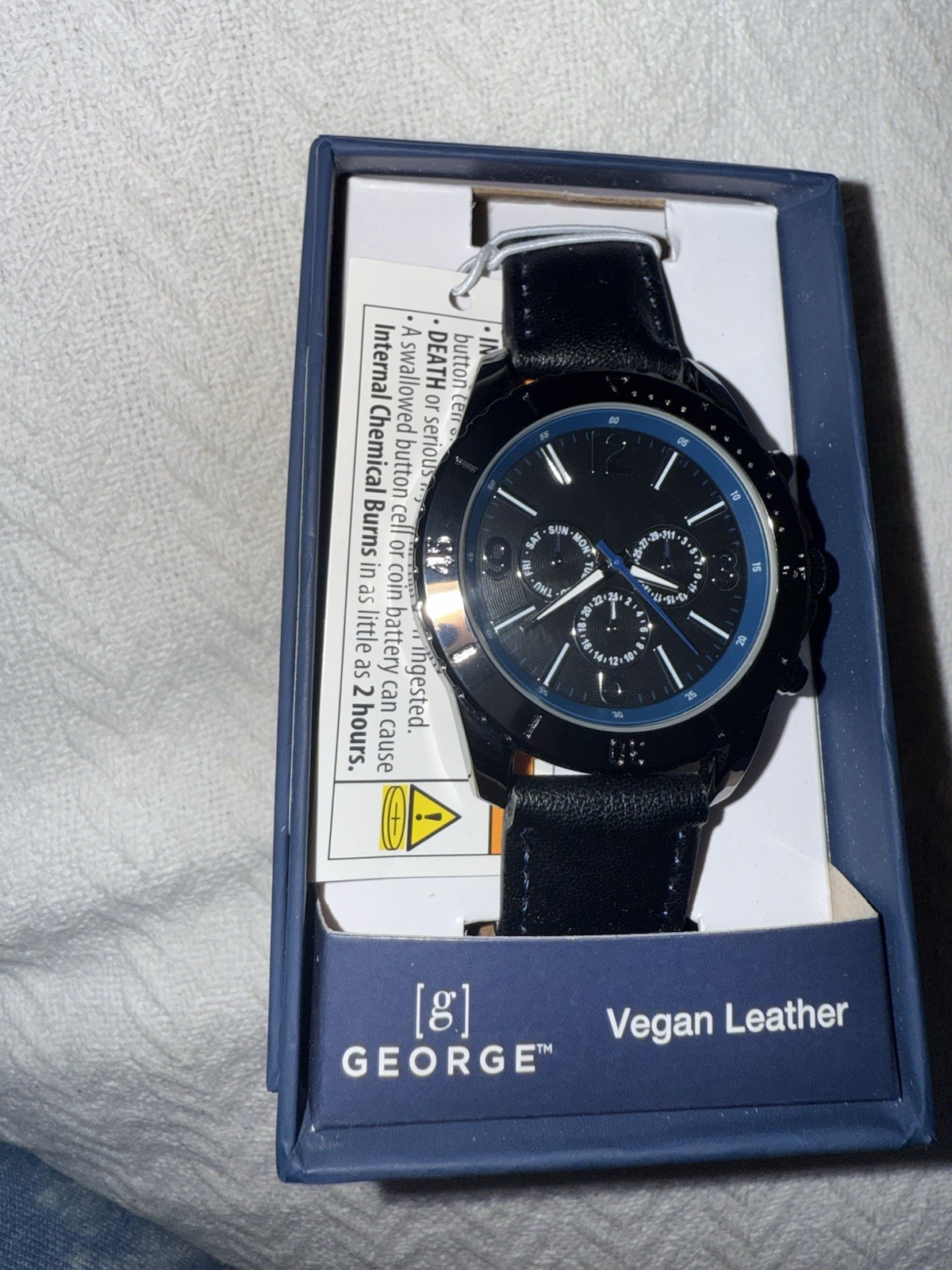 George Men’s Quartz Analog Wristwatch Black Dial Faux Leather Strap w/ Box