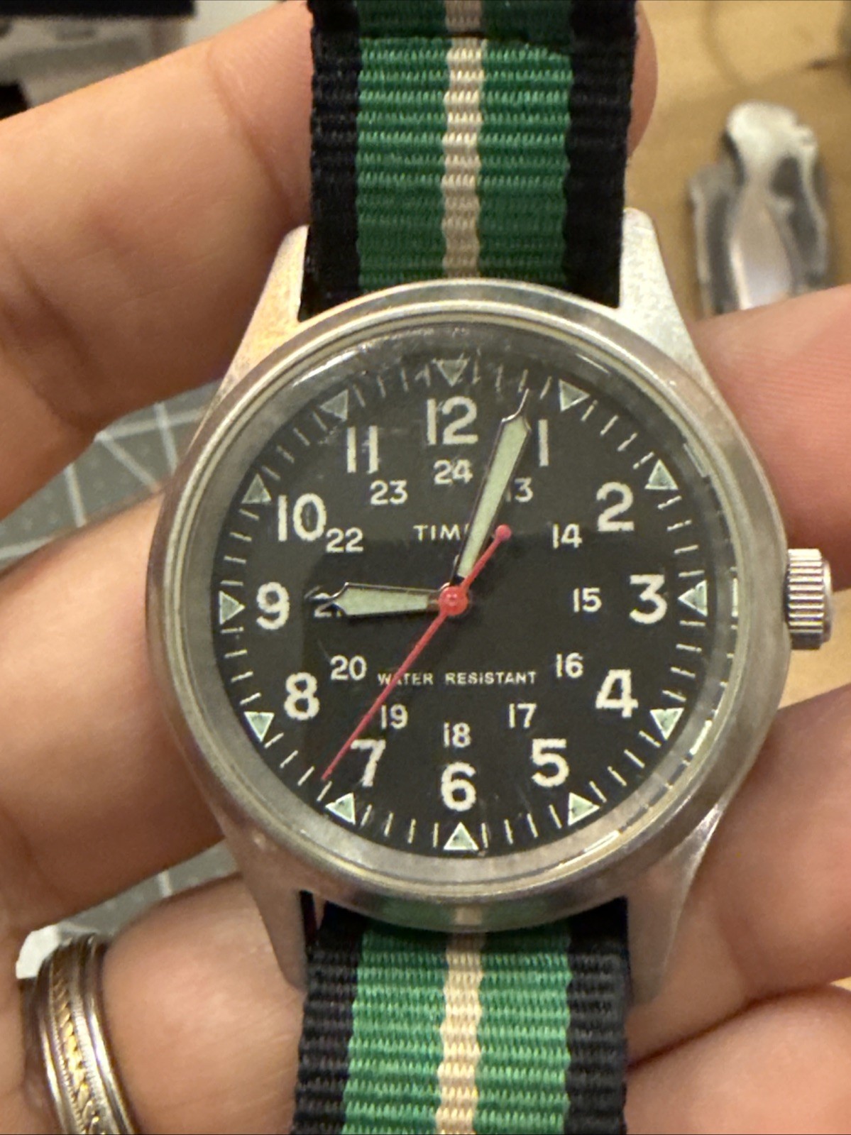 Timex J. Crew Circa 2008 Quartz Military Field Wristwatch Black Dial New Battery