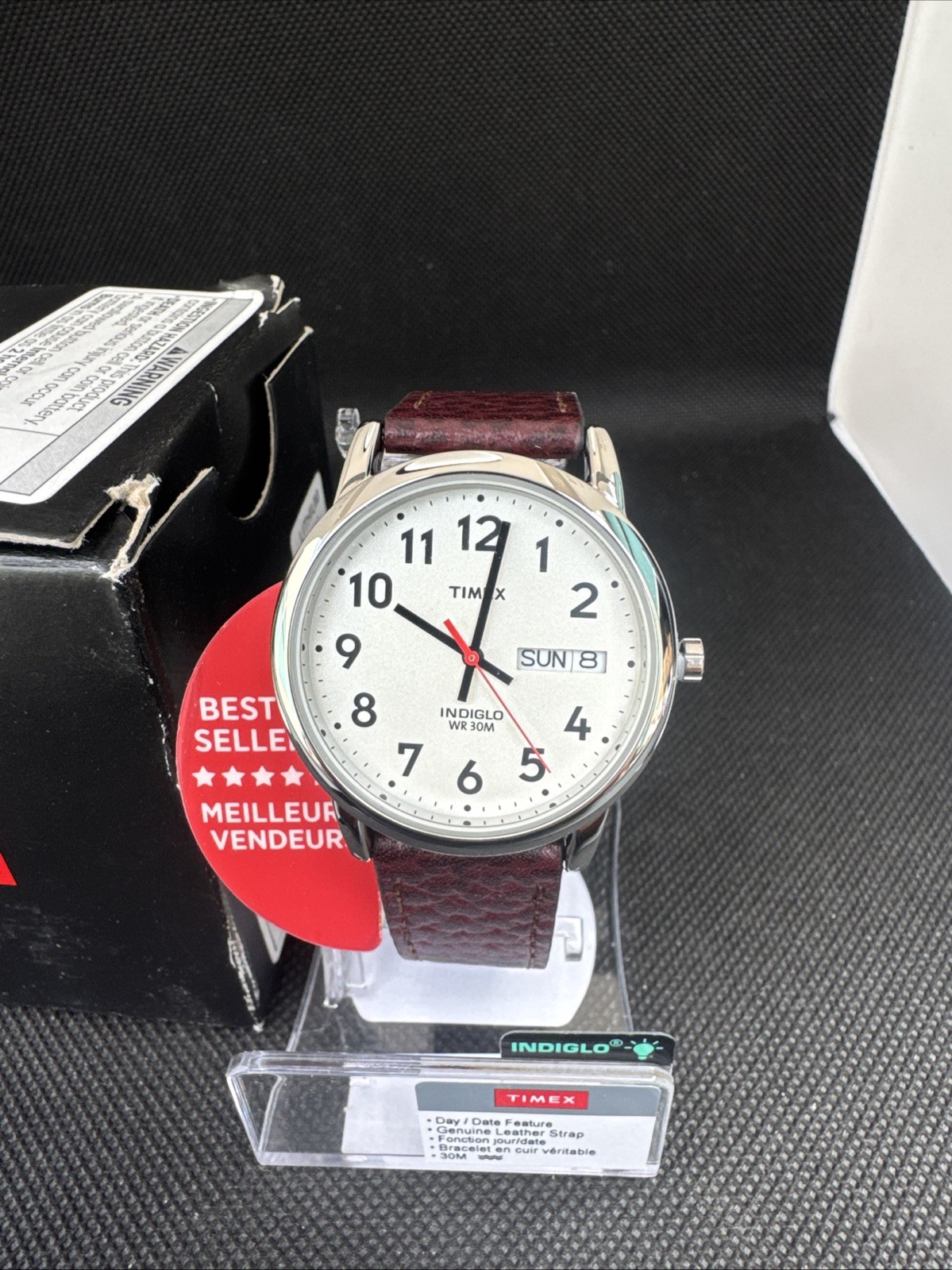 New Timex Men’s T20041 Easy Reader 35mm Brown Leather Strap Watch