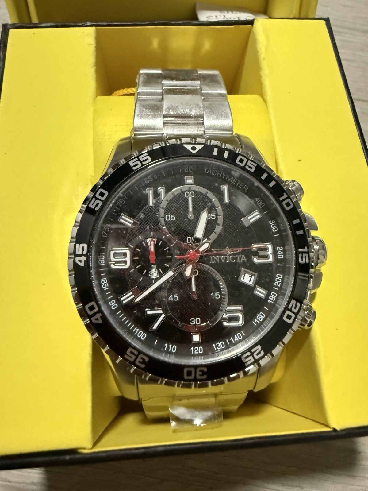 Invicta Specialty Men’s Watch 14875 Chrono Silver Black Dial 45mm * AUTHENTIC *