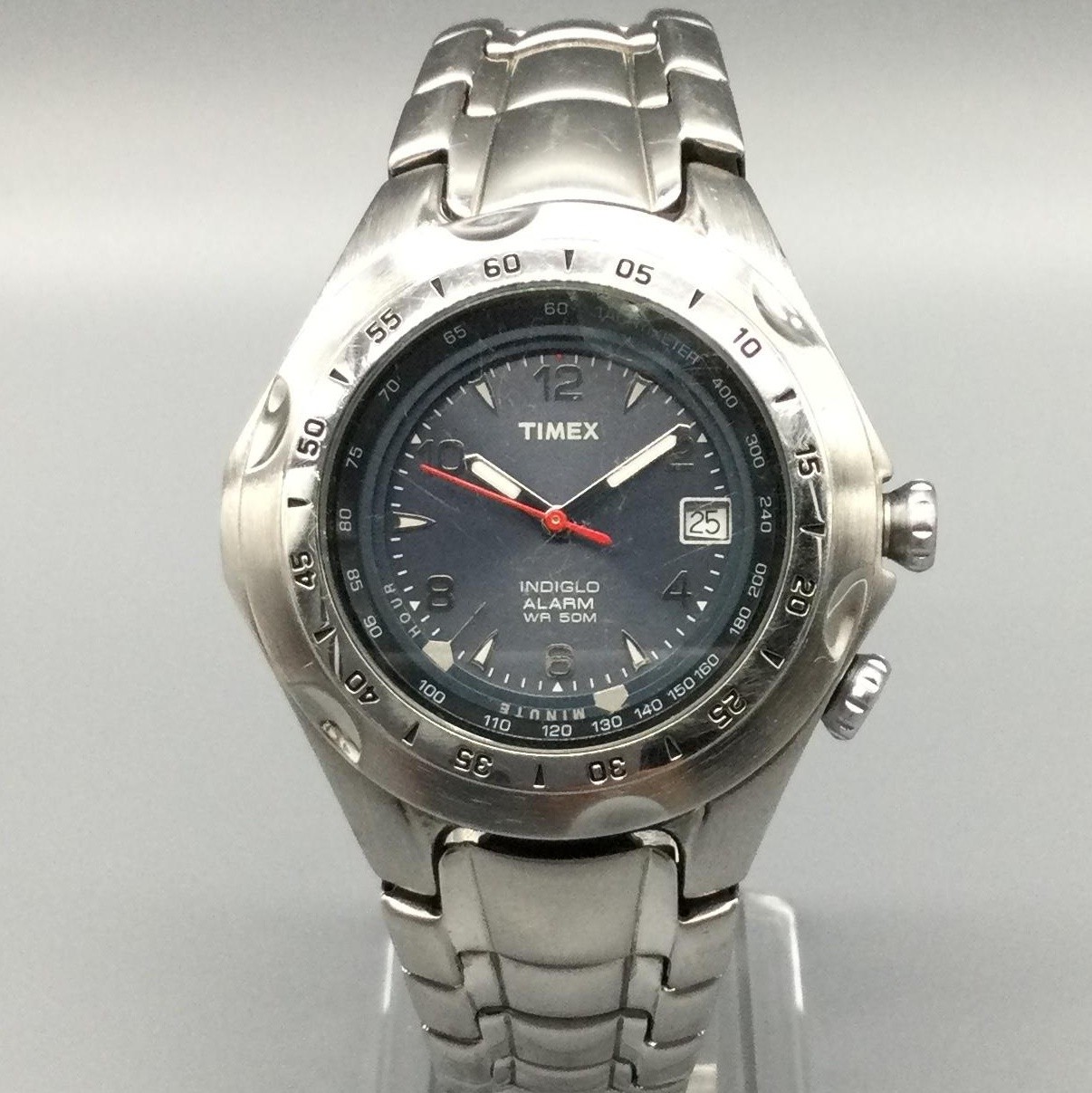 Timex I-Control Indiglo Alarm Mens Watch CHIPPED CRYSTAL Alarm New Battery 7.75″