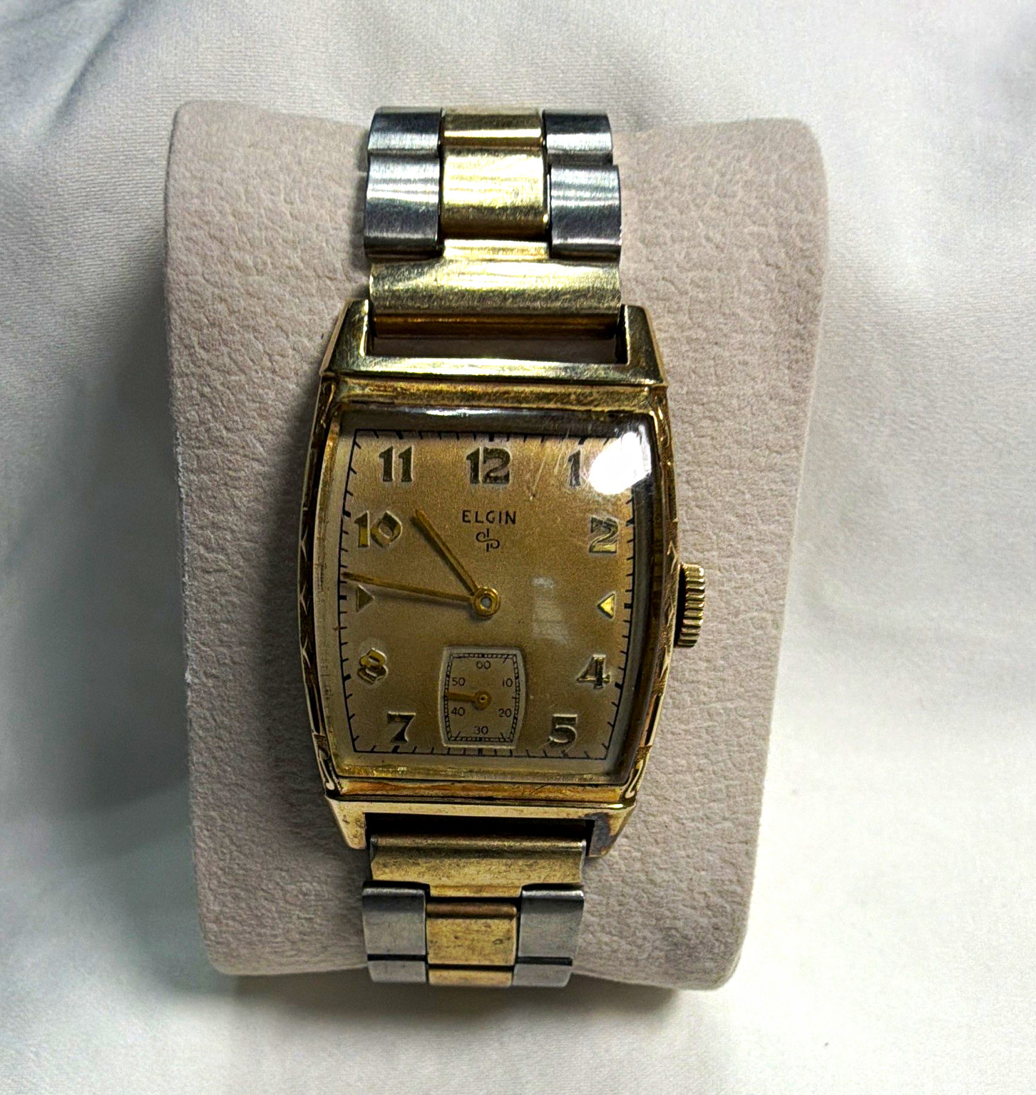 Elgin Vintage Tonneau Manual Watch Gold Dial Small Seconds 10K Rolled Gold