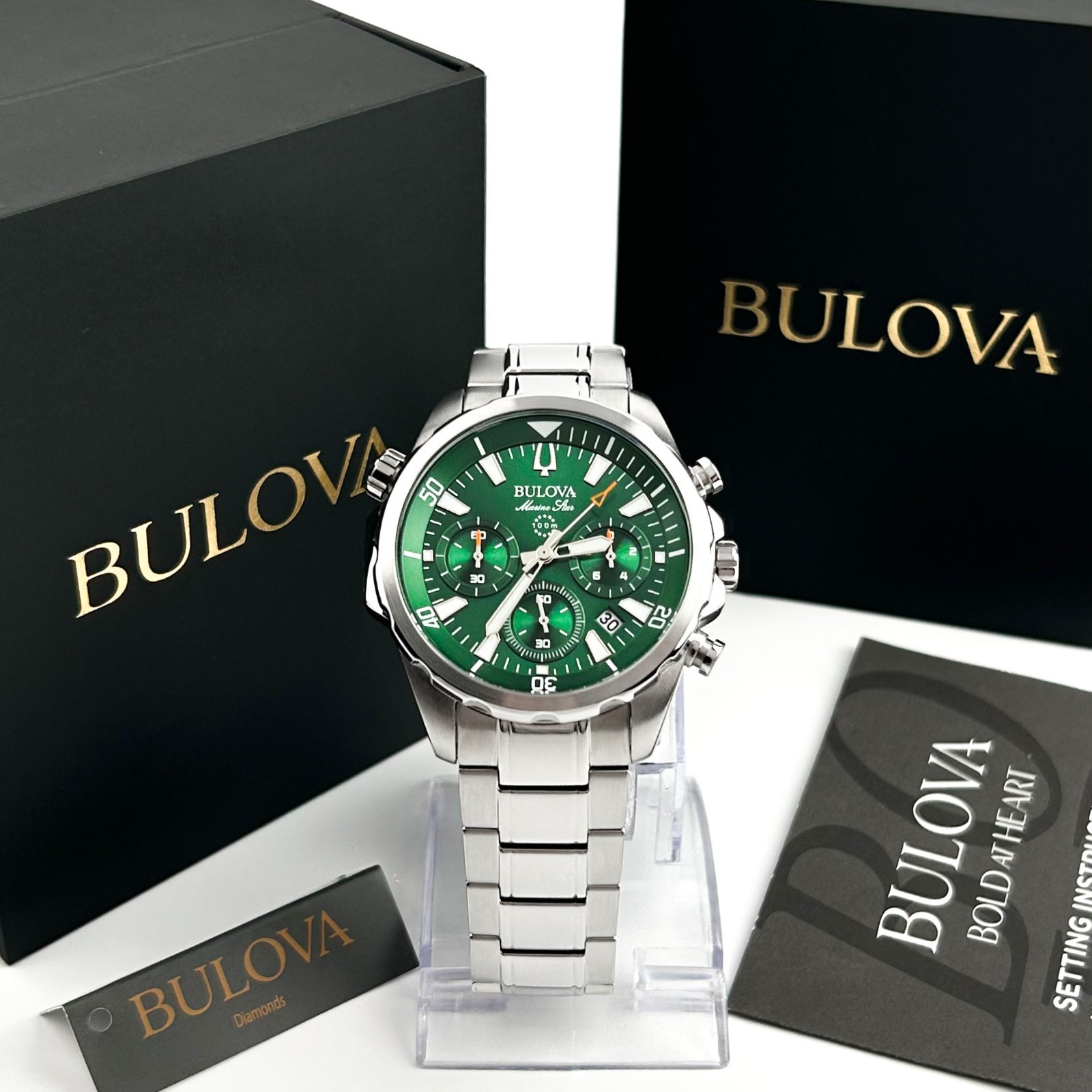 Bulova 96B396 Men’s Green Marine Star Chronograph Quartz Stainless Steel Watch