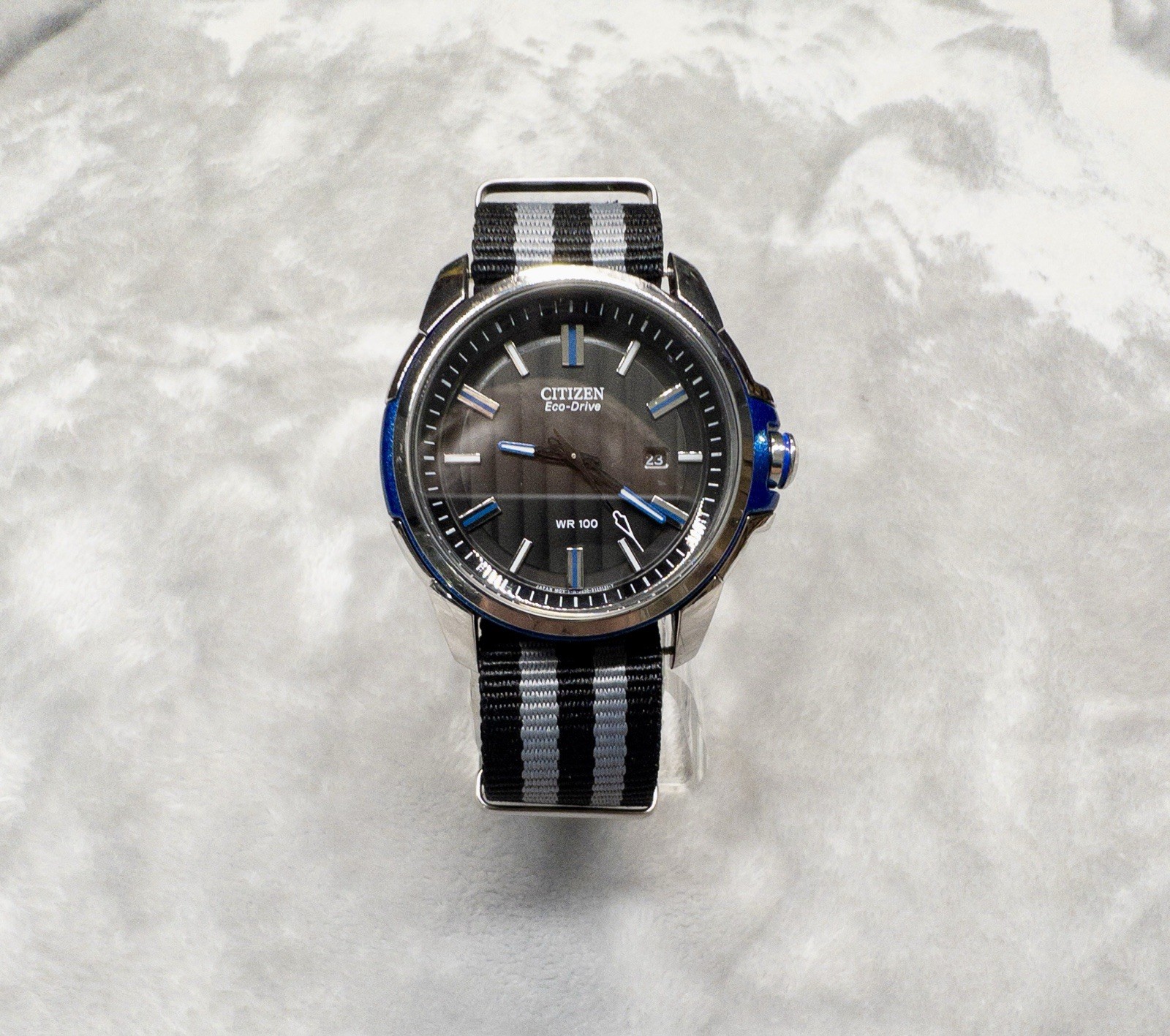 Citizen Eco-Drive WR100 J810 Movement Mens 43mm Watch NATO Strap New Capacitor