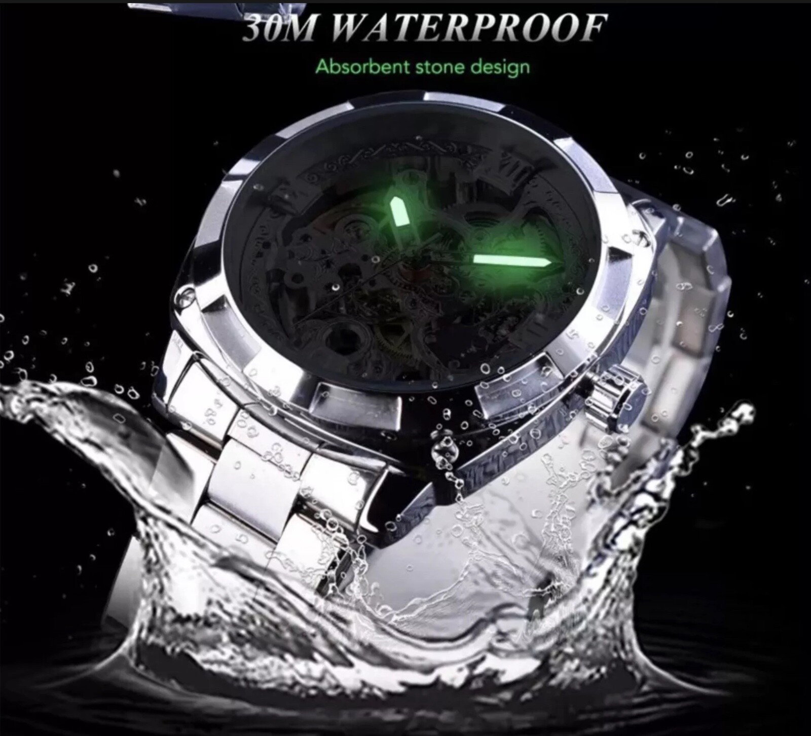 Forsining mens automatic skeleton style watch with band style and color options