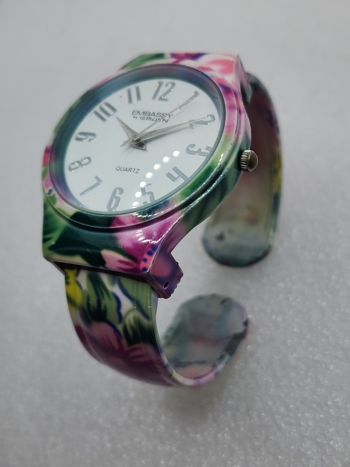 Gruen Embassy Floral Flower bouquet Rainbow Garden Cuff Bracelet Bangle Watch
