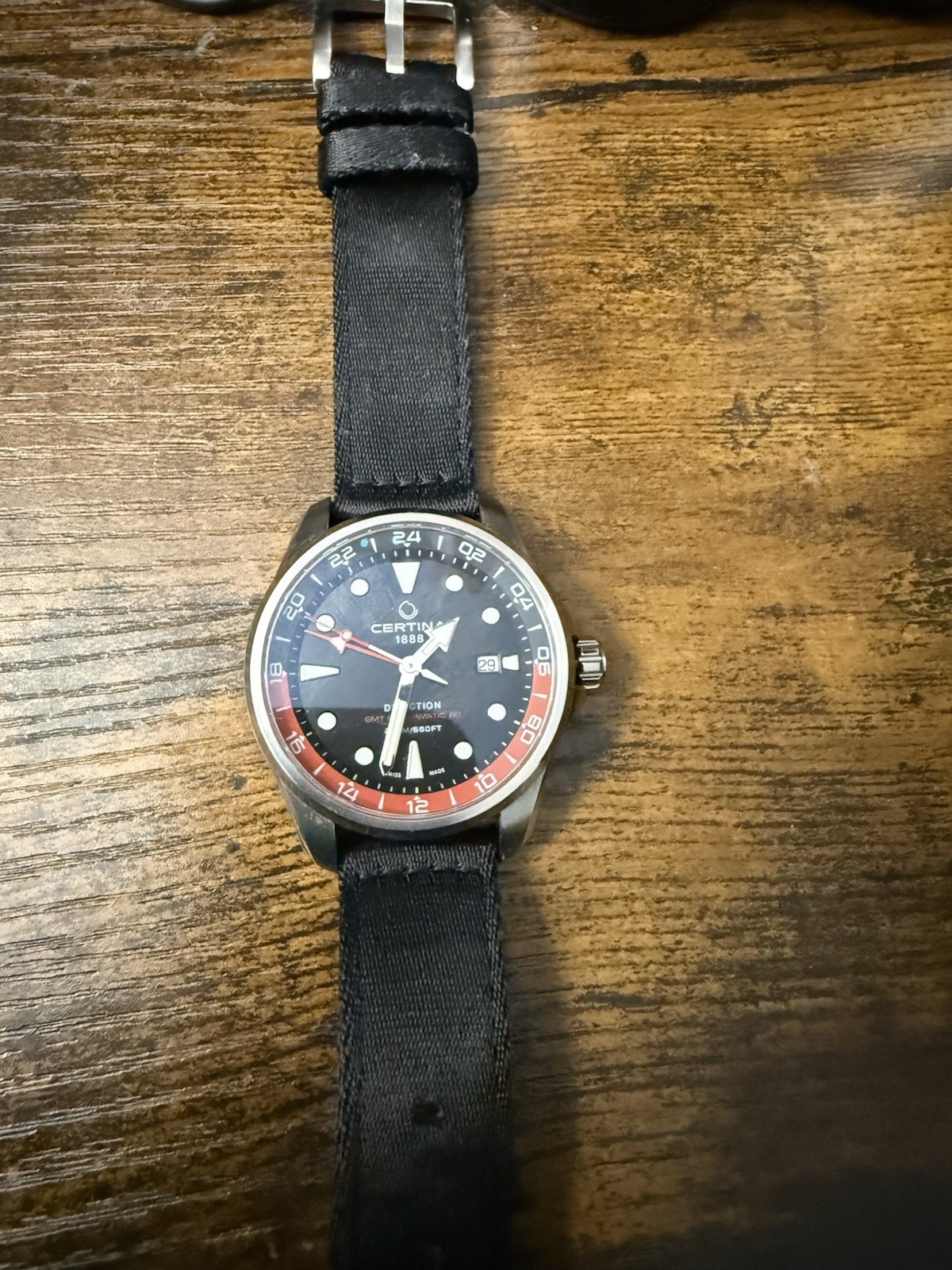 Certina DS Action GMT Powermatic 80 Auto Black Dial Red/Black Bezel 200m