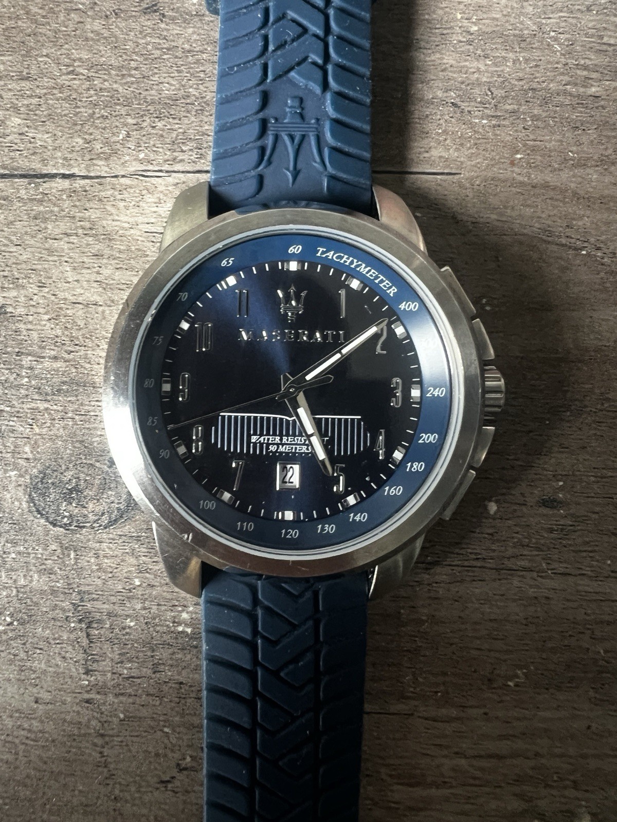 Maserati Men’s Blue Rubber Strap Wristwatch Stainless Steel Tachymeter Analog