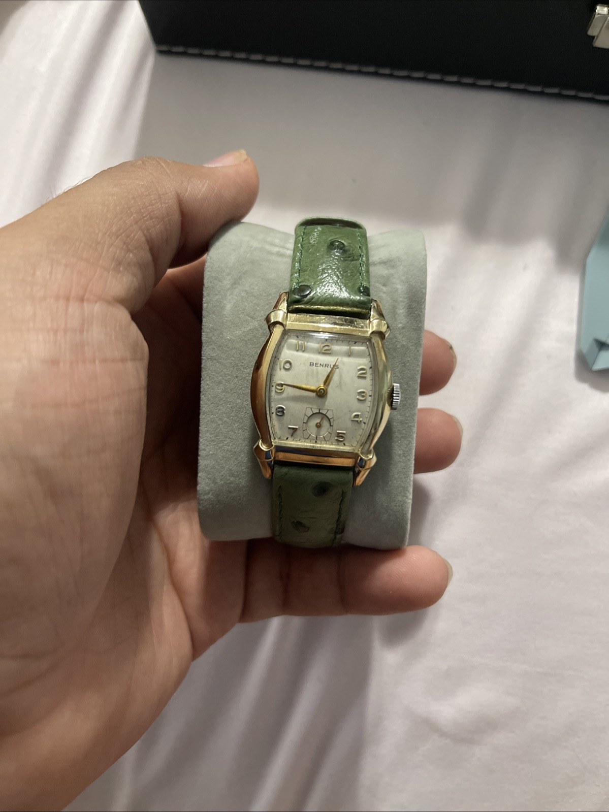 1940s Benrus BB3 15 Jewel Tank 28x30mm 10k RGF Bezel Working New Ostrich Strap